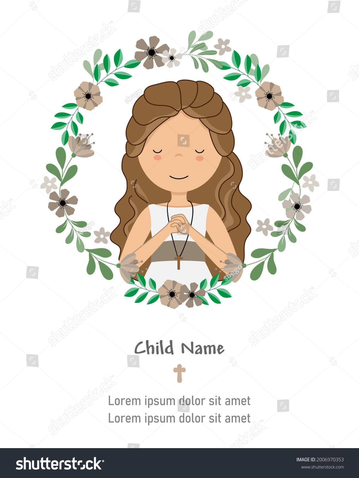 SVG of My first communion card. Girl inside flower frame svg