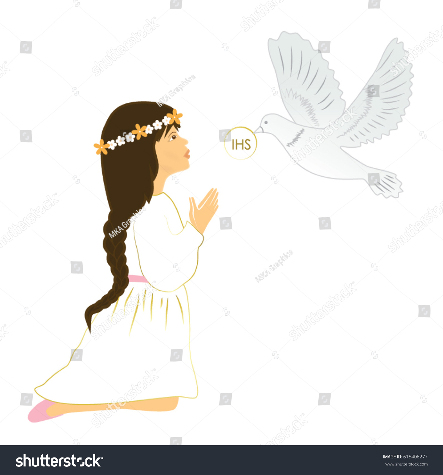 My First Communion Cute Girl Praying Stock Vector (Royalty Free) 615406277