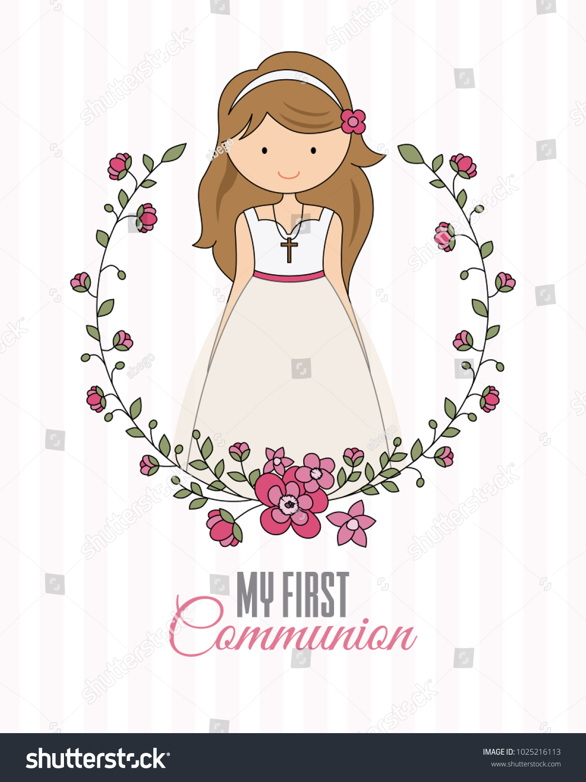SVG of my first communion girl. beautiful girl with communion dress and flower frame svg
