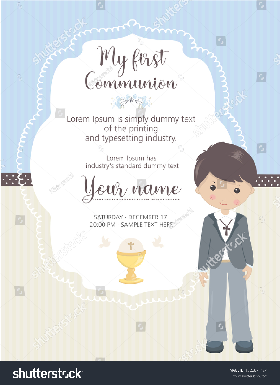 SVG of My first communion invitation vertical. Boy invitation with cute frame svg