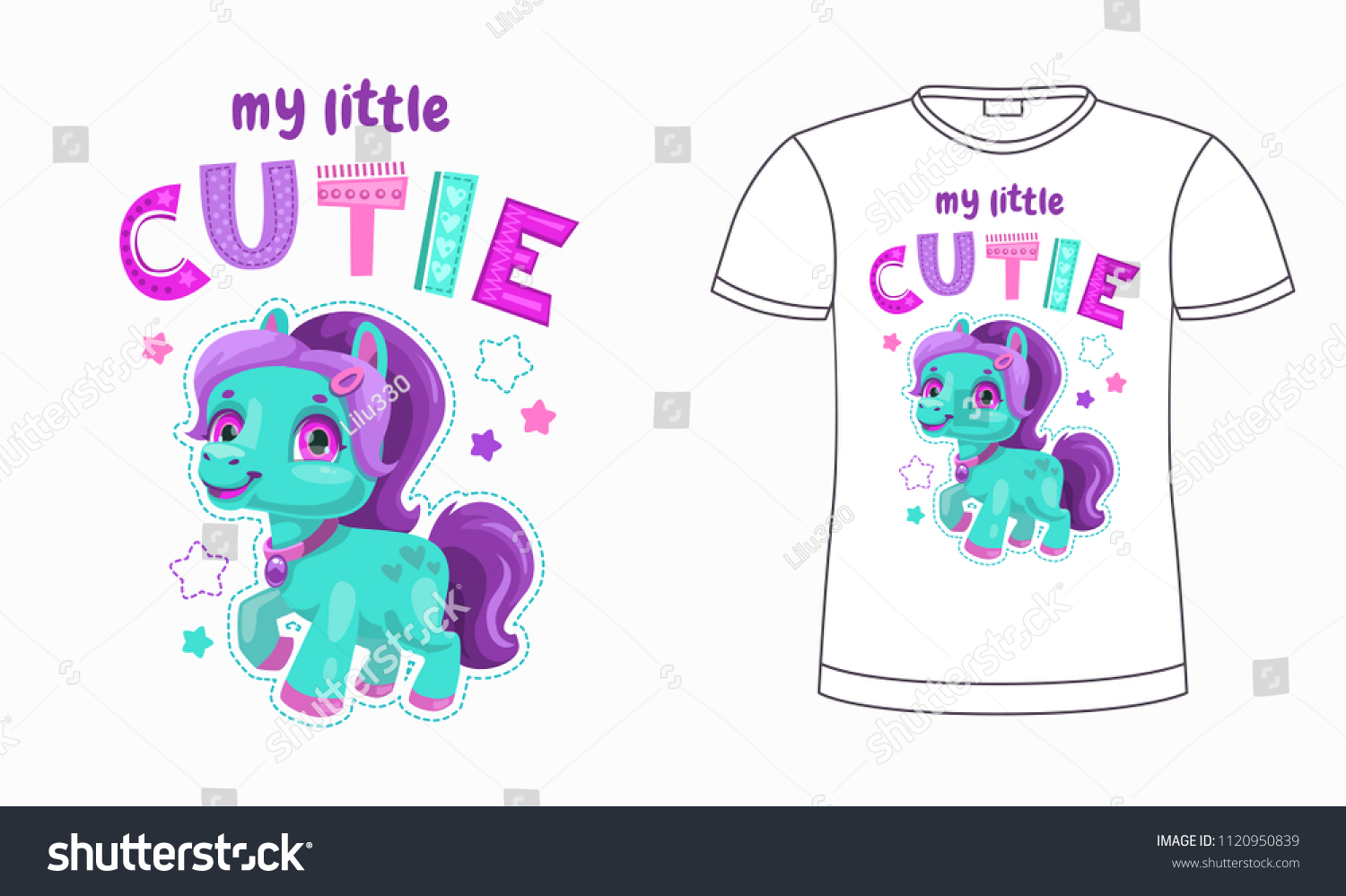 SVG of My little cutie. Funny cartoon pony illustration with slogan. Cute bright childish trendy print for T-shirt design. Vector illustration. svg
