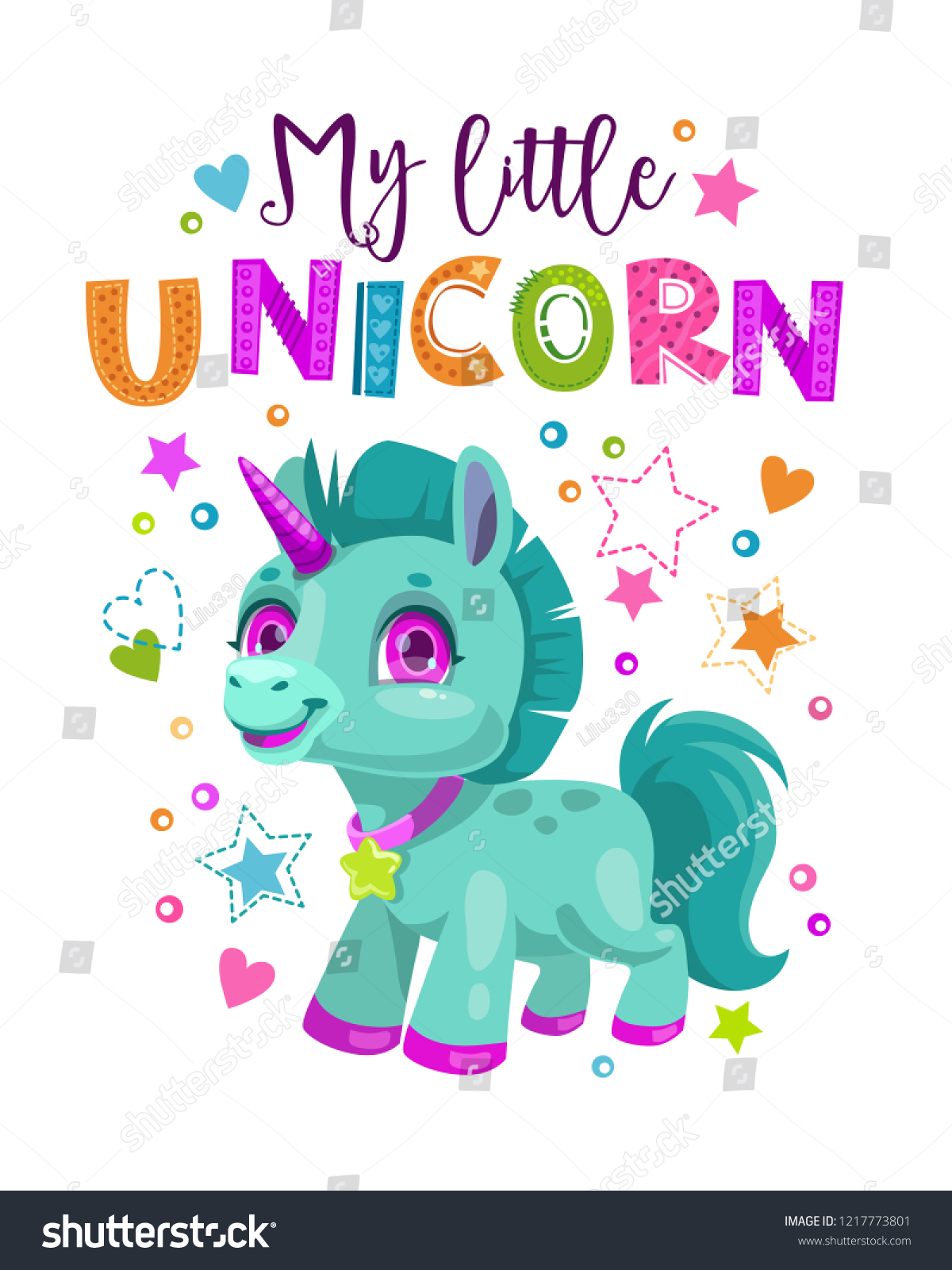 SVG of My little unicorn. Decorative poster with funny fantasy pony and trendy slogan. Cute childish print for t shirt design. Beautiful girlish vector illustration. svg