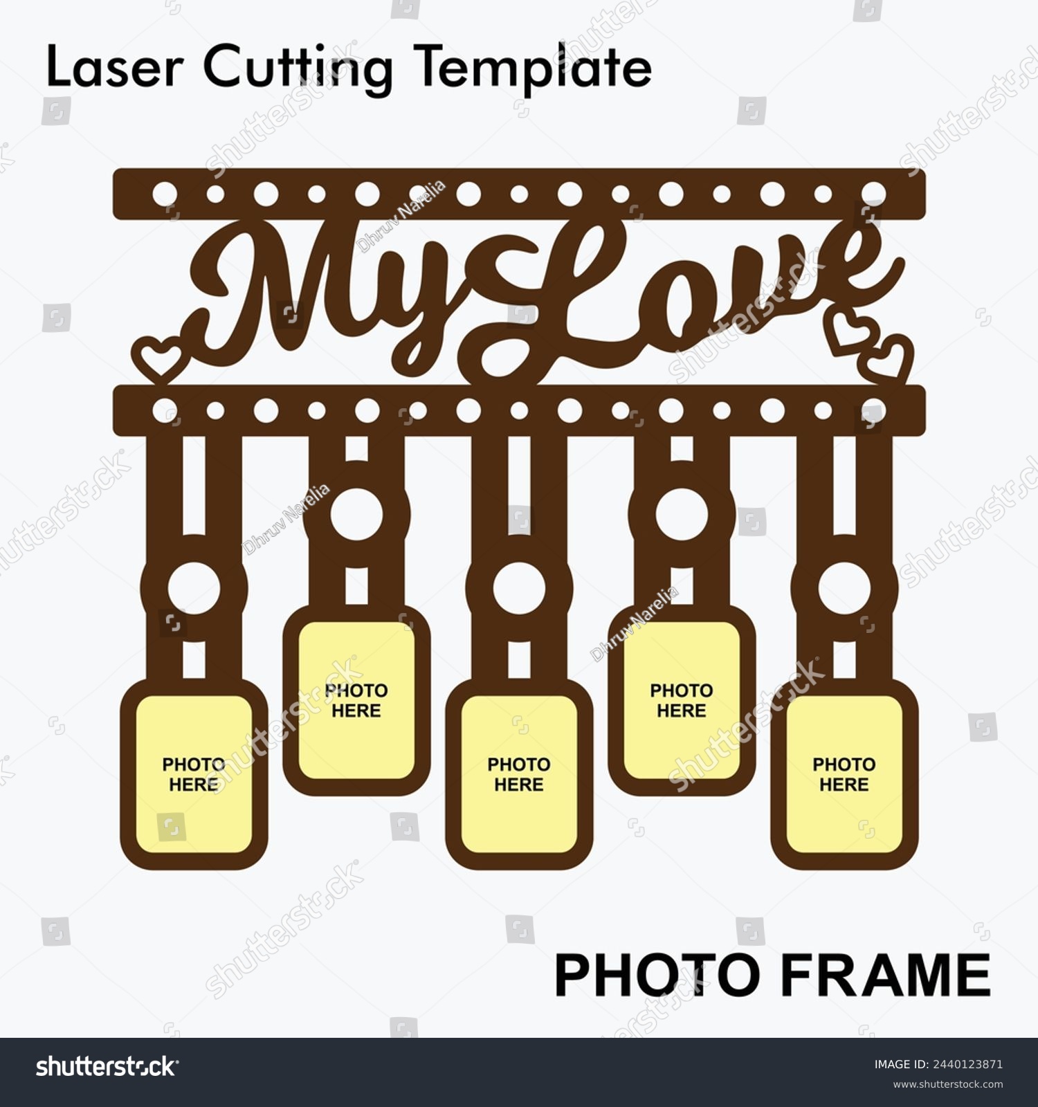 SVG of My Love laser cut photo frame with 5 photo. Home decor wooden sublimation frame template. Suitable for wedding and anniversary gifts. Laser cut photo frame template design for mdf and acrylic cutting. svg