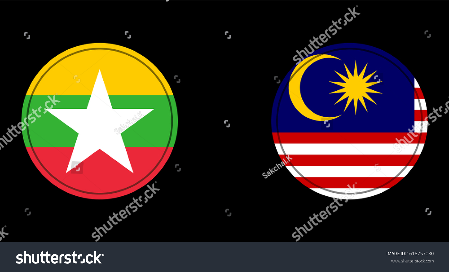 Myanmar Malaysia Flag Circle On Black Stock Vector Royalty Free 1618757080