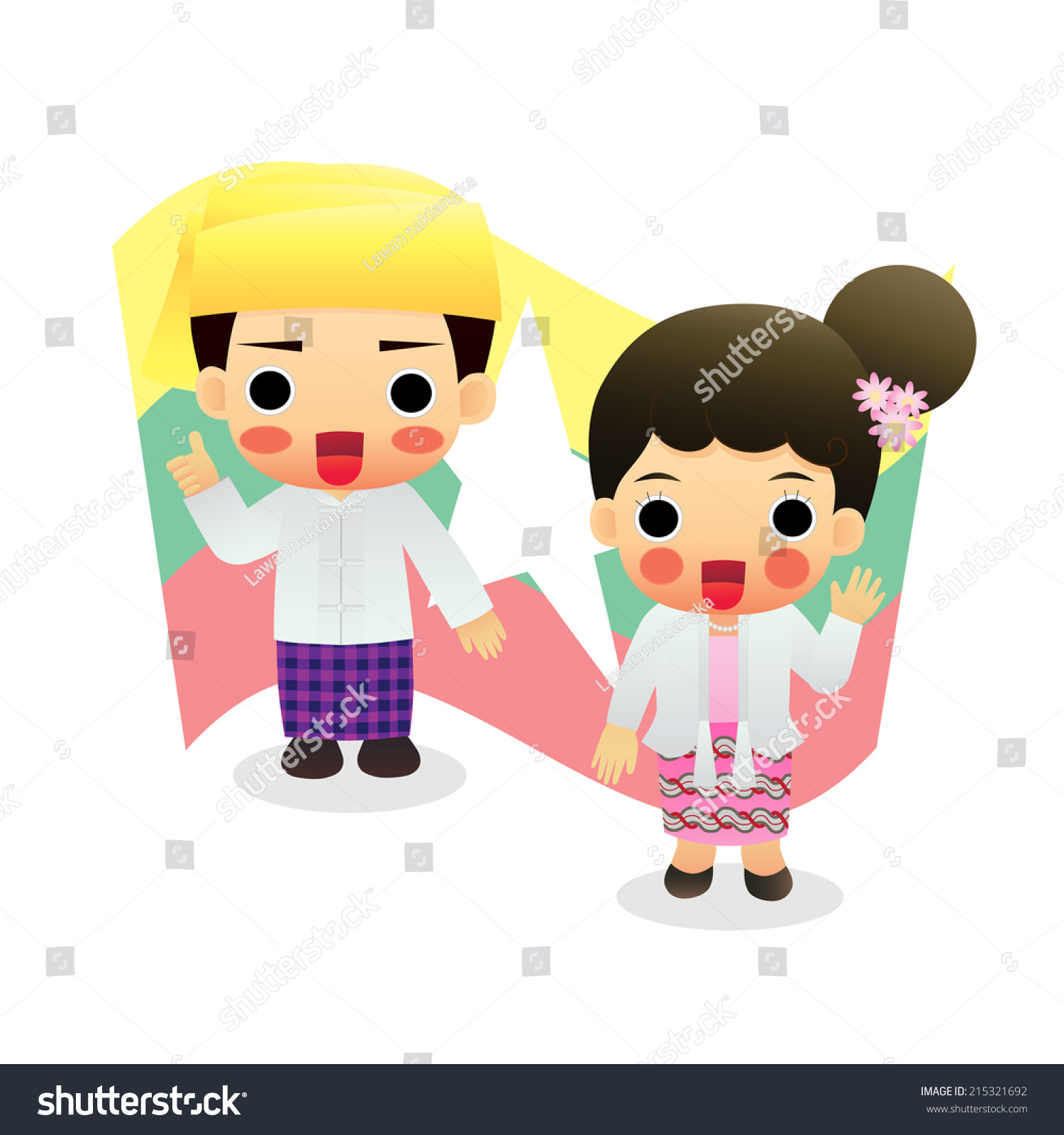 Myanmar Traditional Costume Stock Vector 215321692 Shutterstock