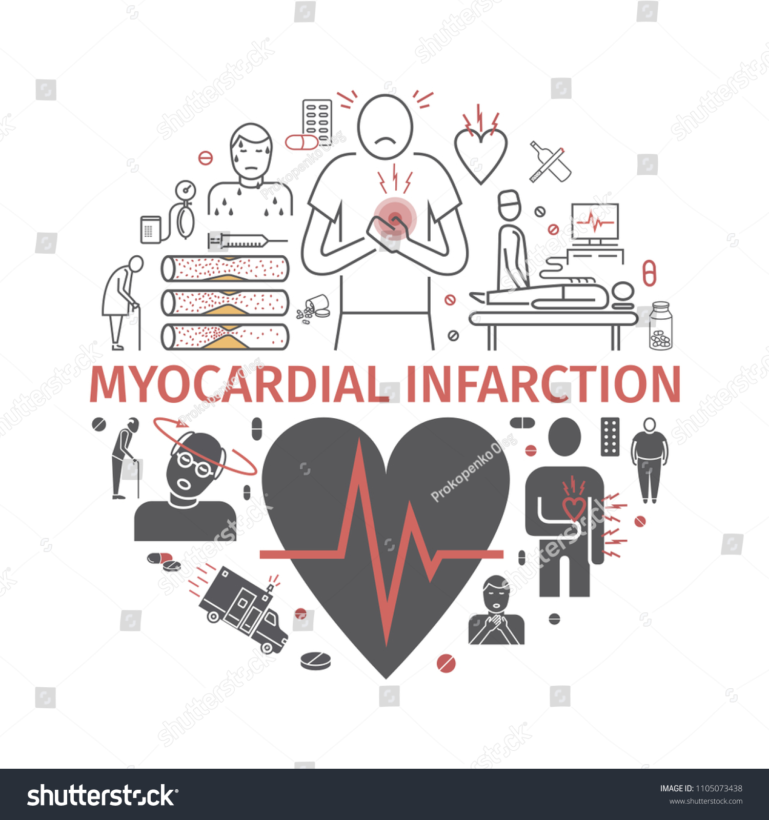 Myocardial Infarction Banner Icon Symptoms Treatment Vector Signs Hot