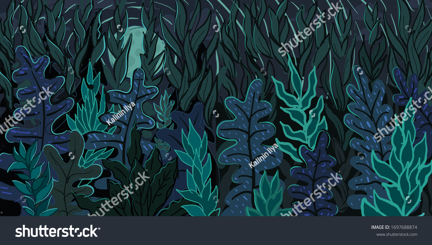 Mysterious Forest Background Landscape Night Time Stock Vector Royalty Free