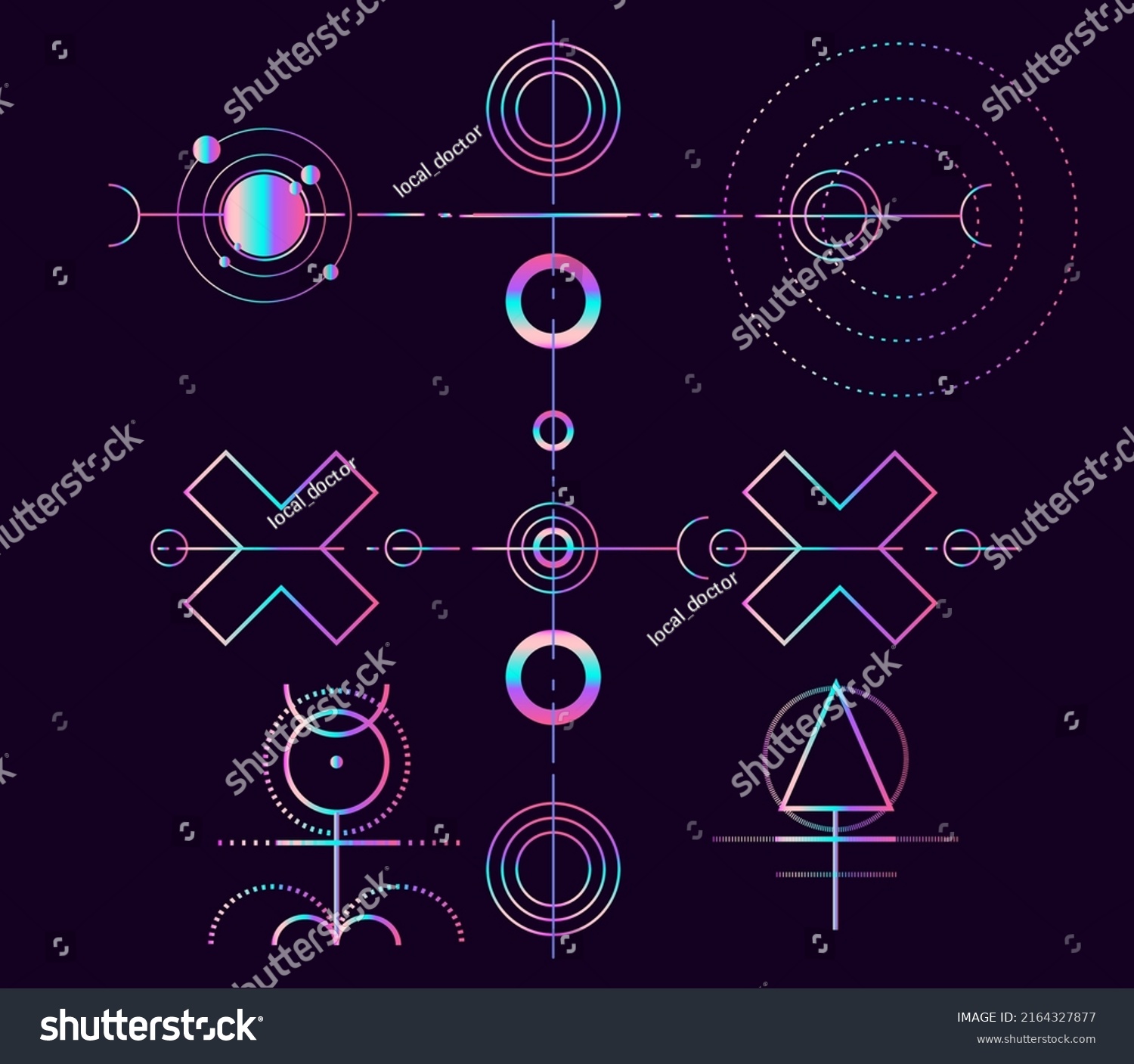 Mysterious Holographic Symbols On Dark Background Stock Vector (Royalty ...