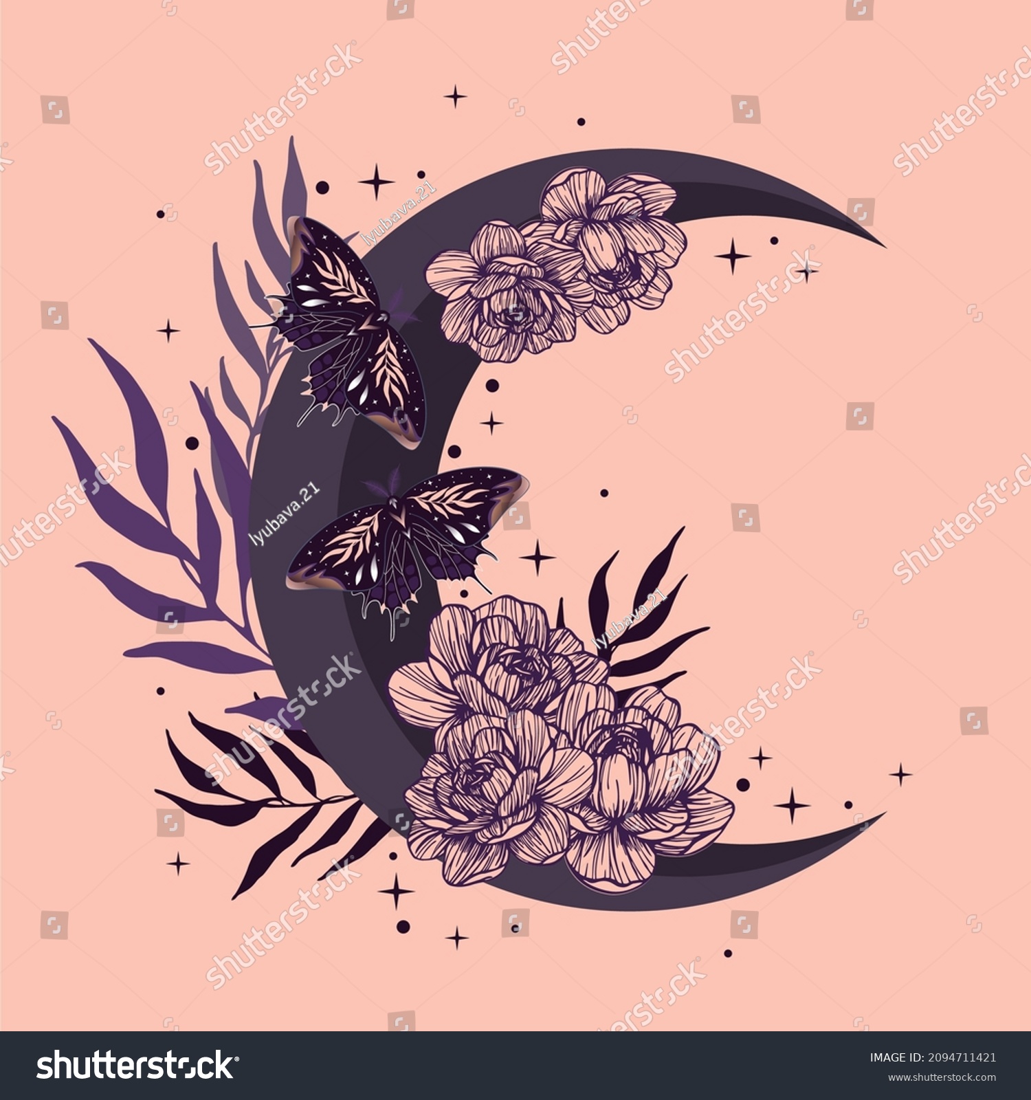 Mystical Butterflies Moon Stars Stars Constellations Stock Vector ...