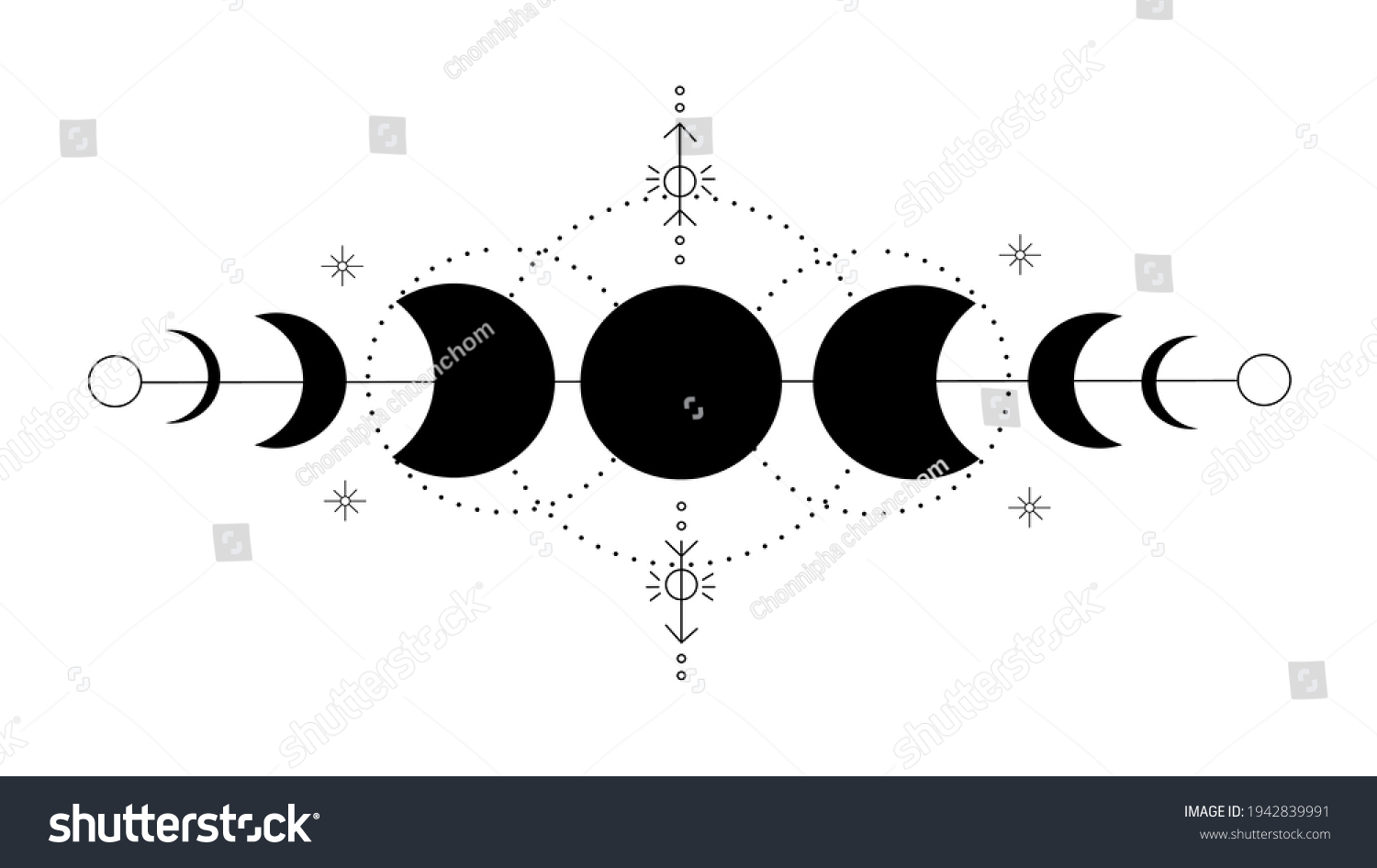 Mystical Drawing Phase Moonalchemy Megicesoteric Vector Stock Vector ...