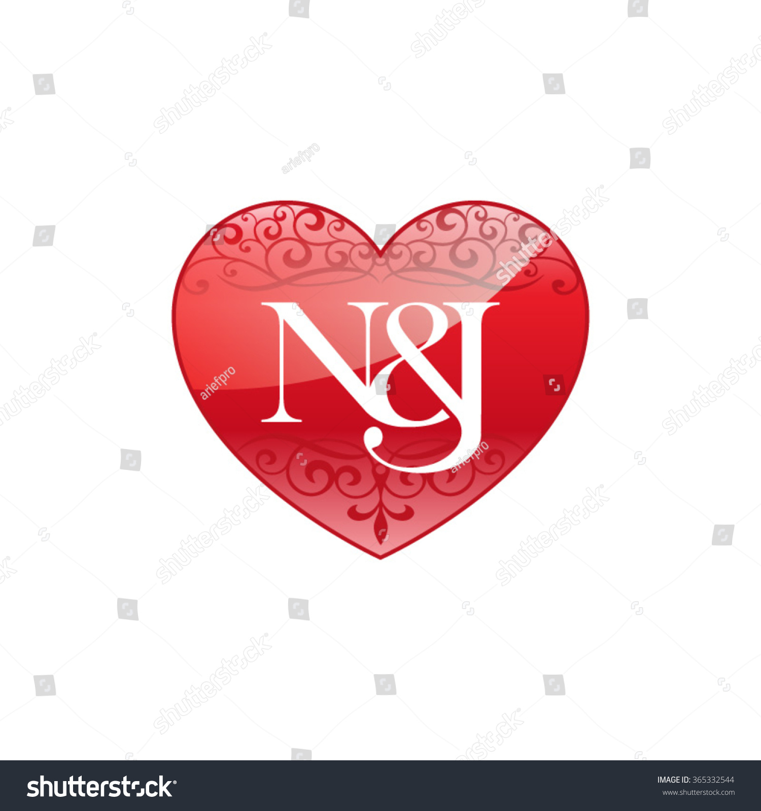 Nj Initial Letter Logo Ornament Heart Stock Vector Royalty Free