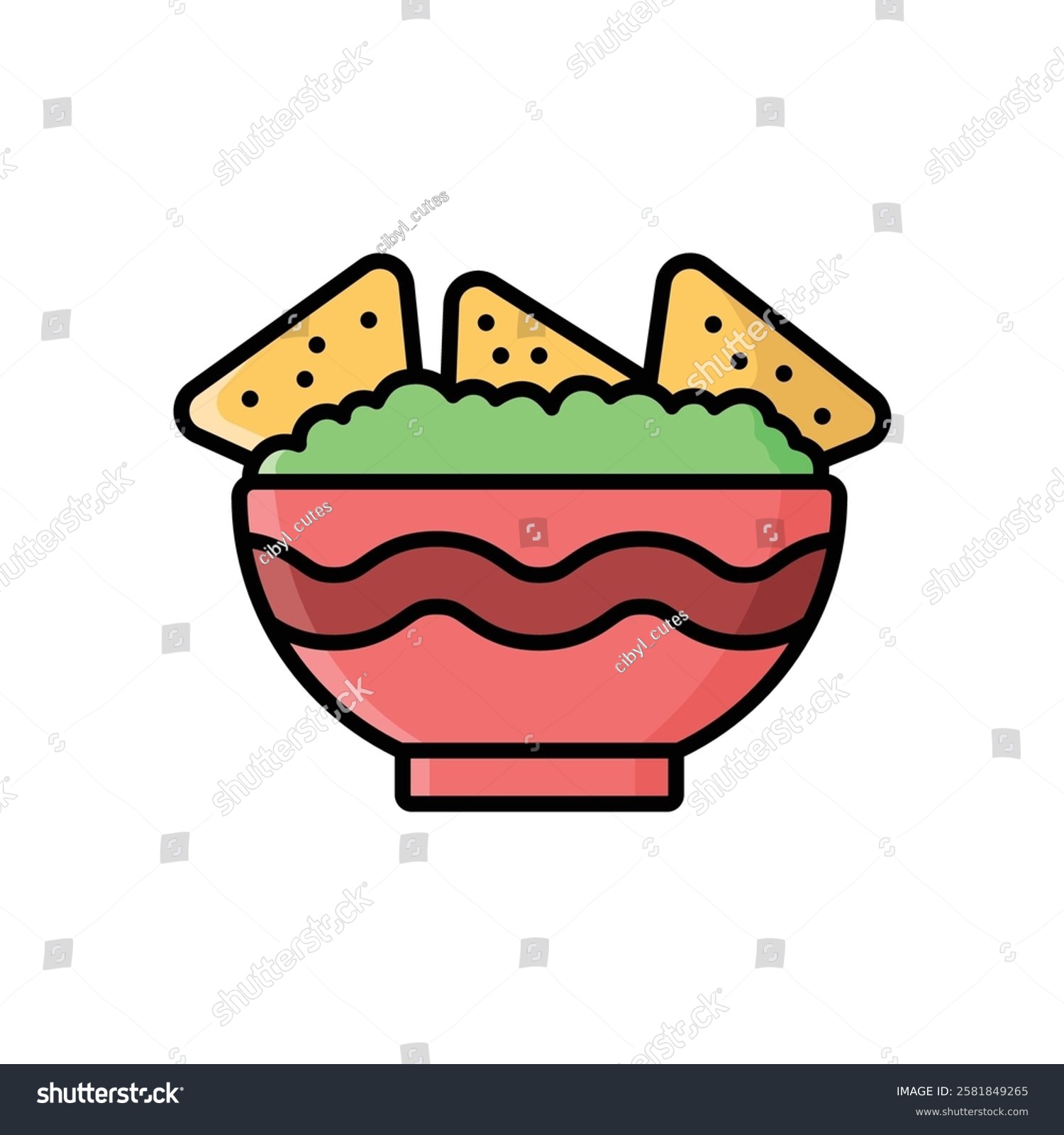 guacamole with chips in red bowl clip art preview