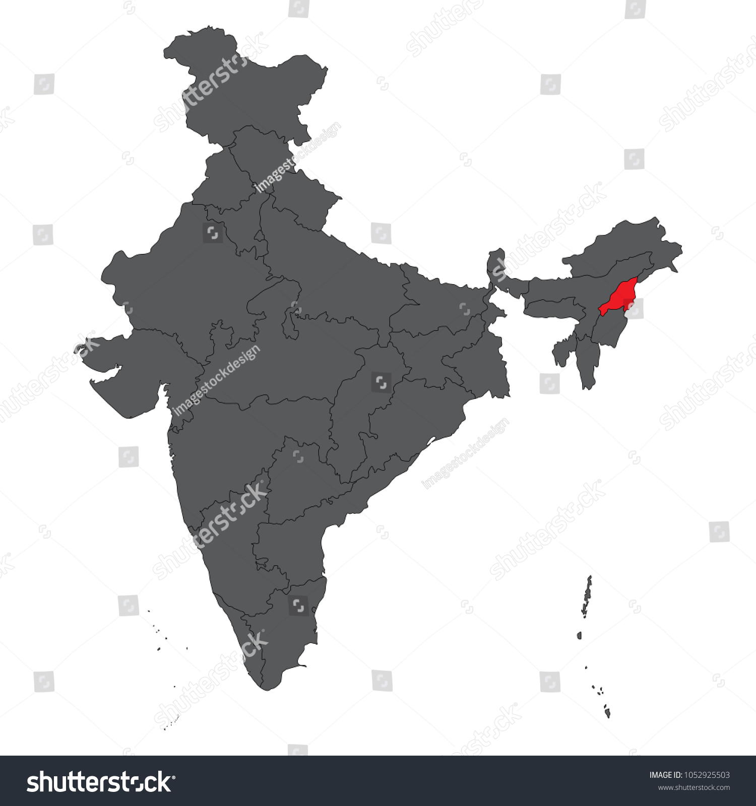 Nagaland Red On Gray India Map Stock Vector (Royalty Free) 1052925503