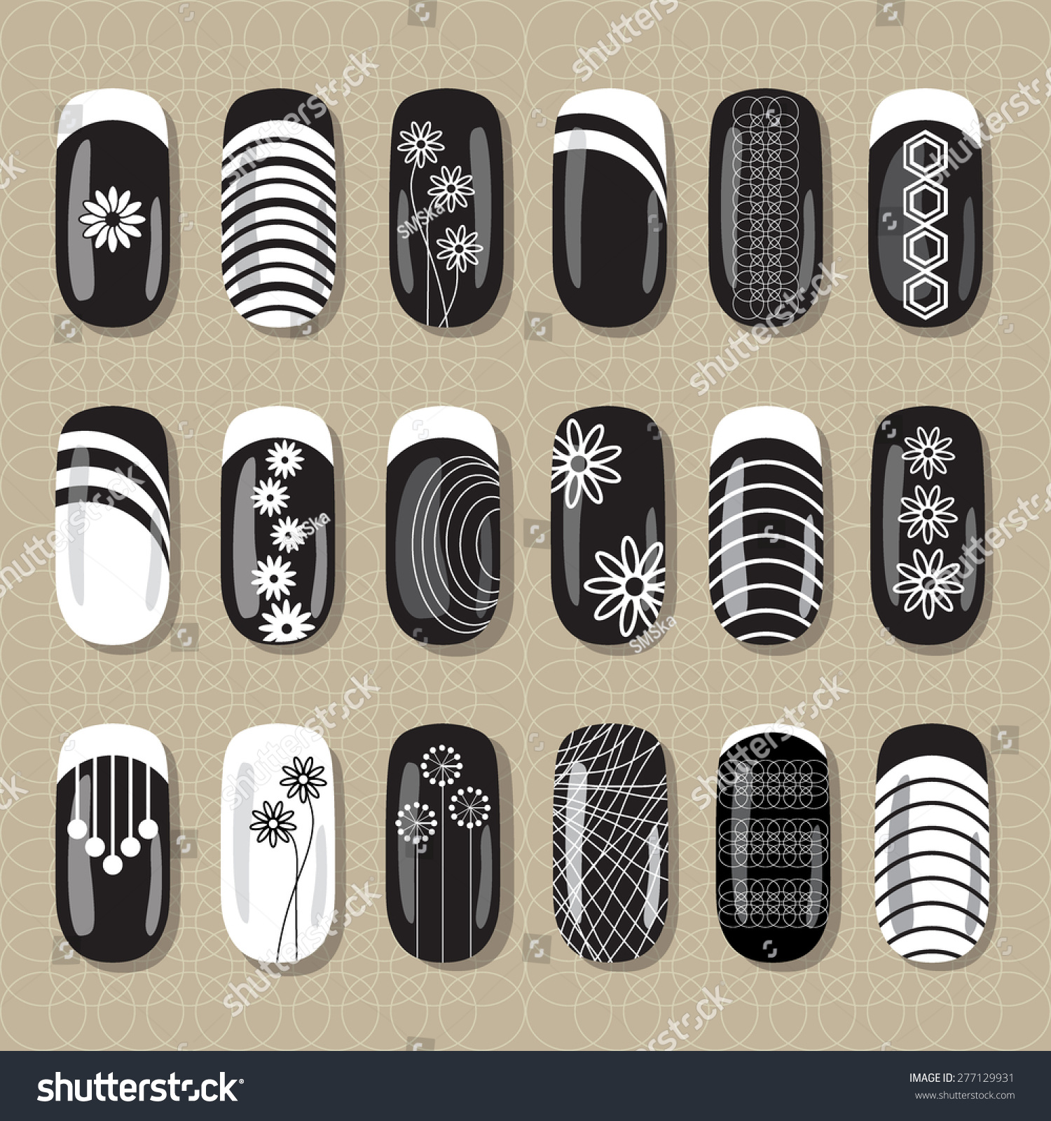 Nail Art Design Black White Ideas Stock Vector (Royalty Free) 277129931 ...