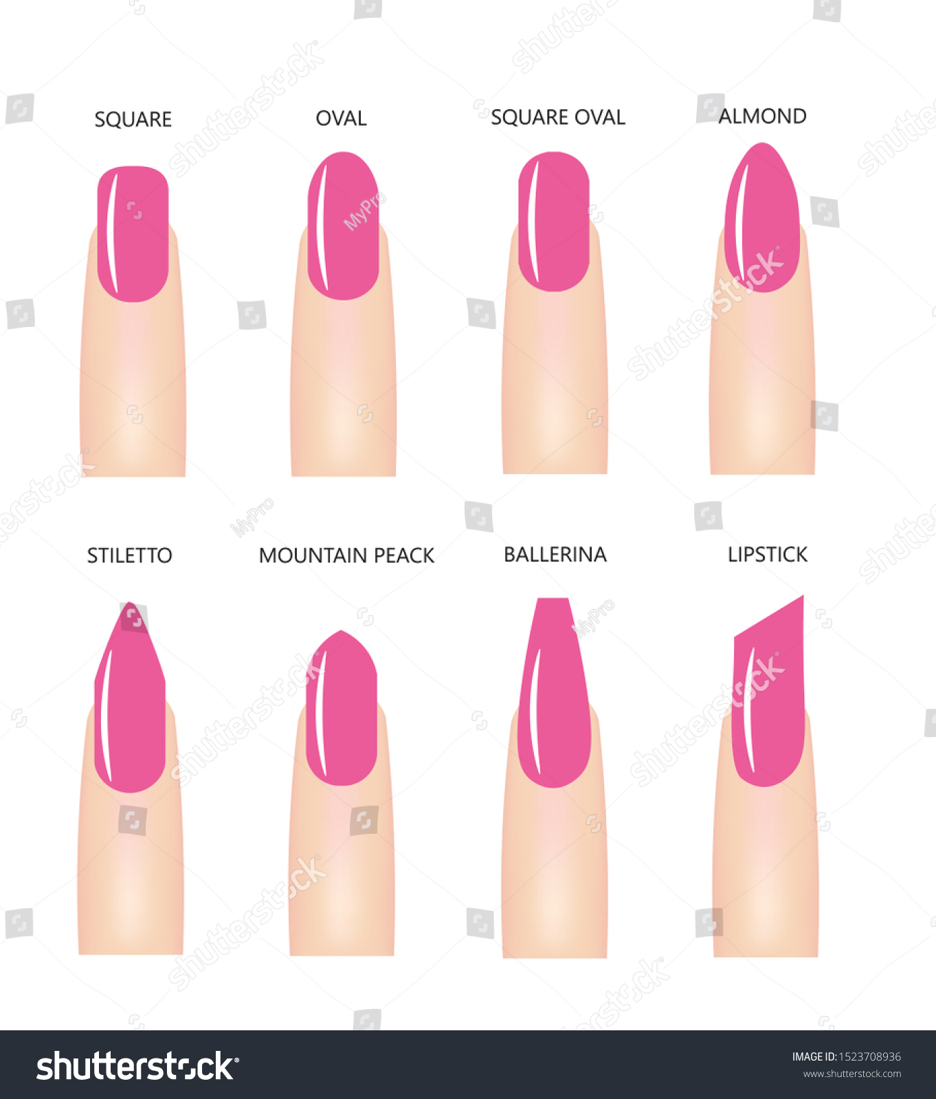 Nail Shapes Pink Nail Polish Vector Stock Vector (Royalty Free ...