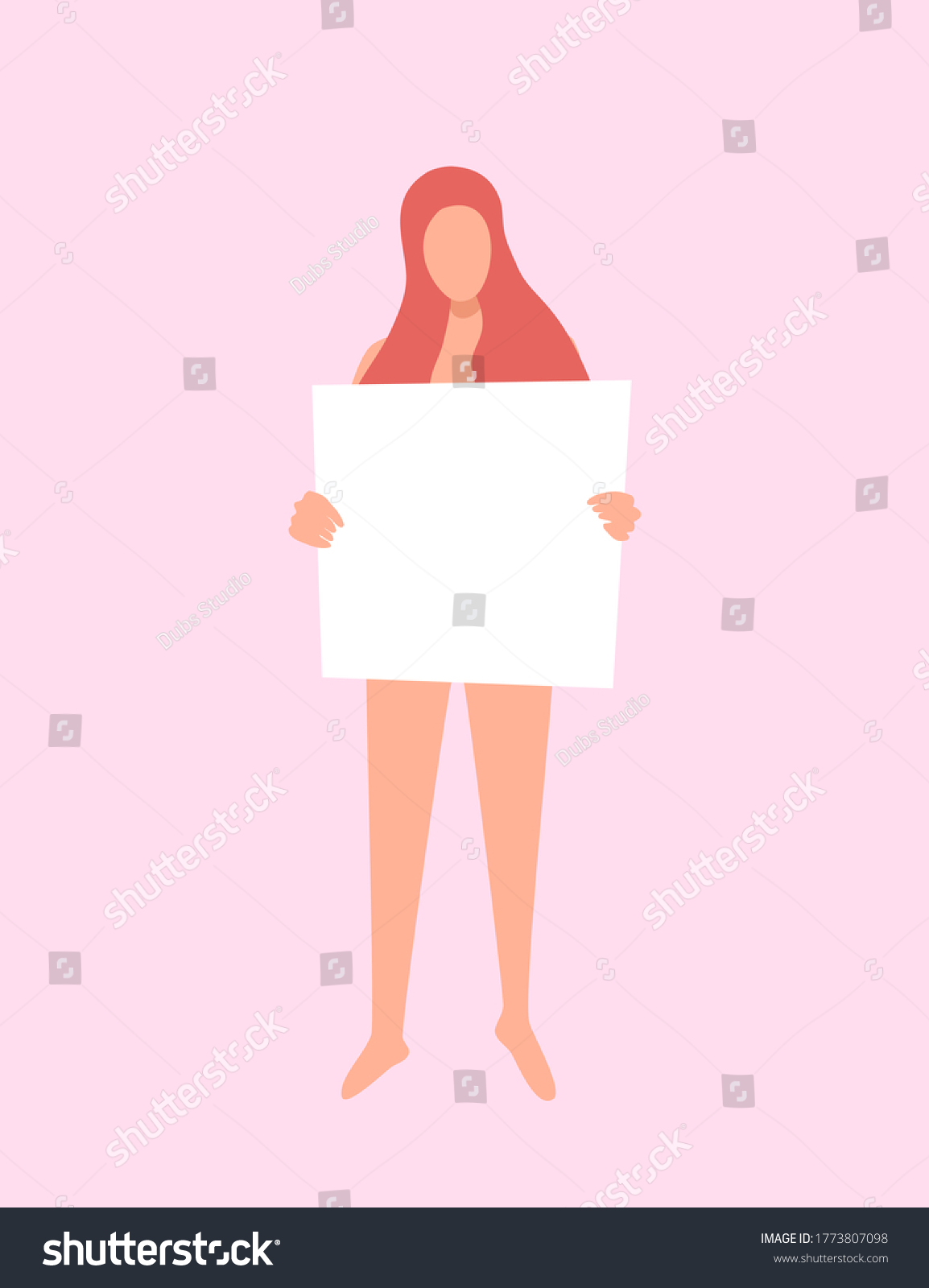 Naked Girl Holding Poster Woman Without Stock Vector Royalty Free