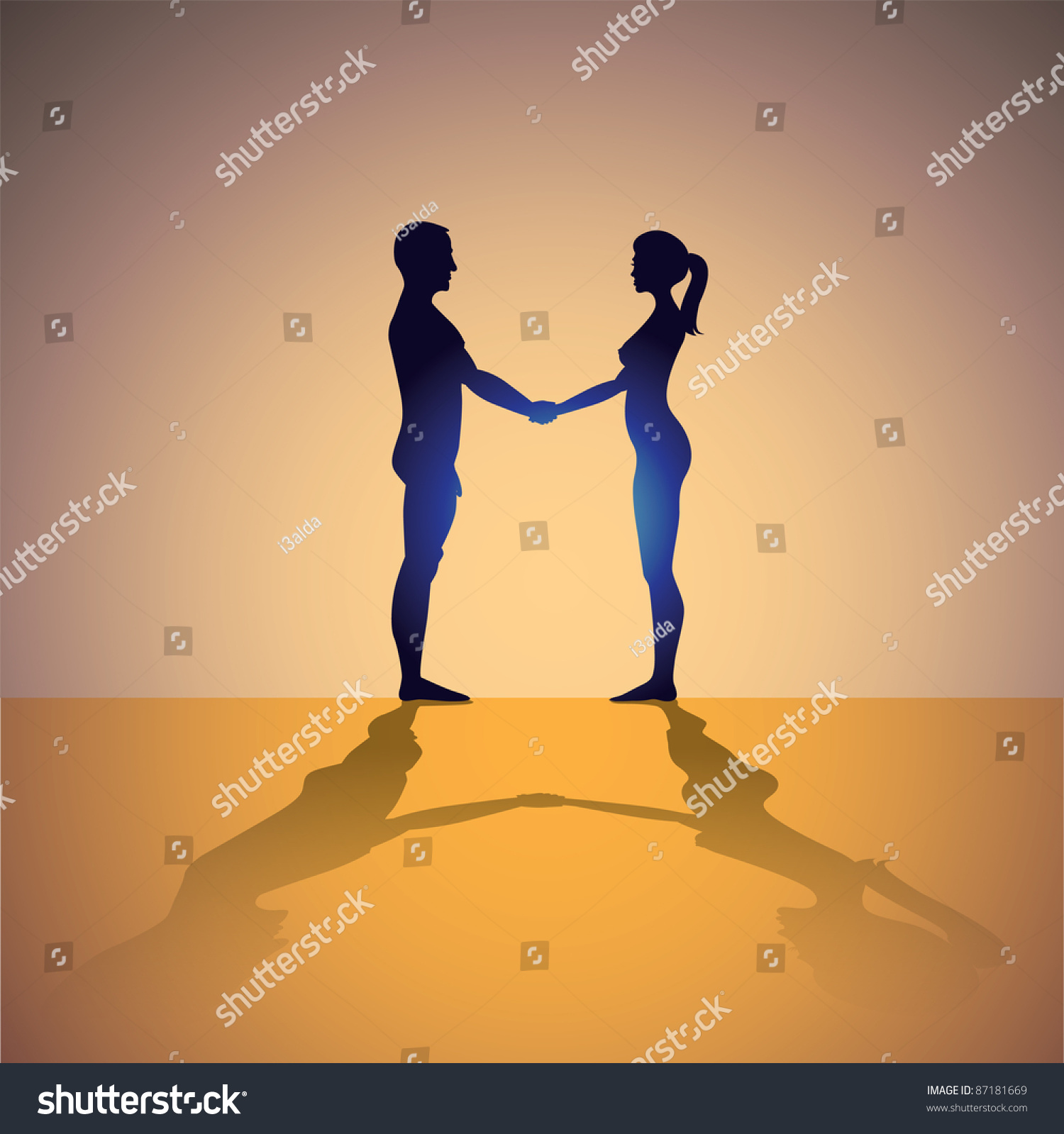 Naked Man Woman Holding Hands Silhouette Stock Vector Royalty Free 87181669