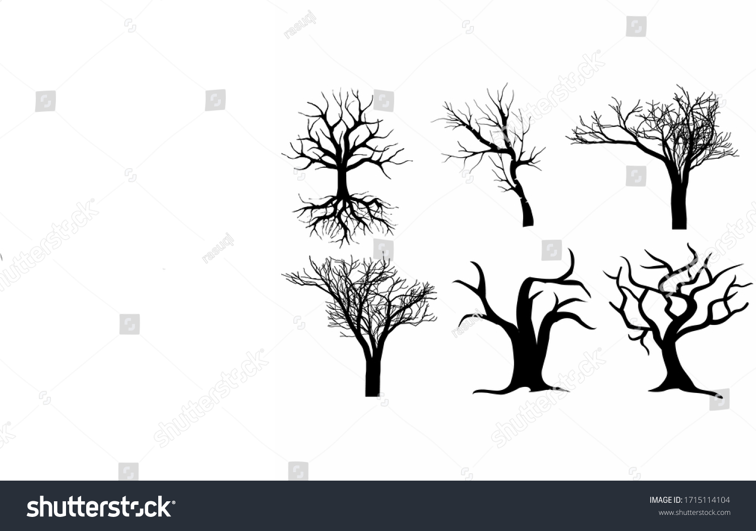 Naked Trees Silhouettes Set Hand Drawn Shutterstock