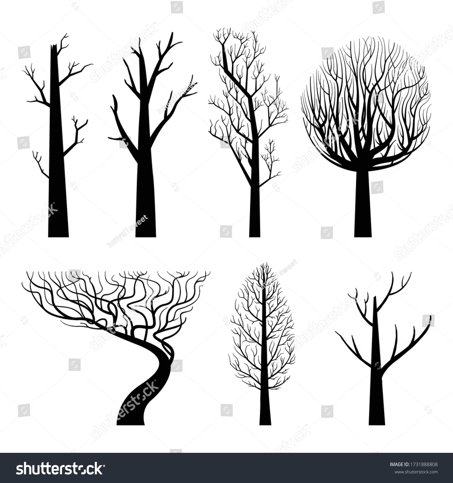 Naked Trees Silhouettes Set Vector Hand Stock Vector Royalty Free