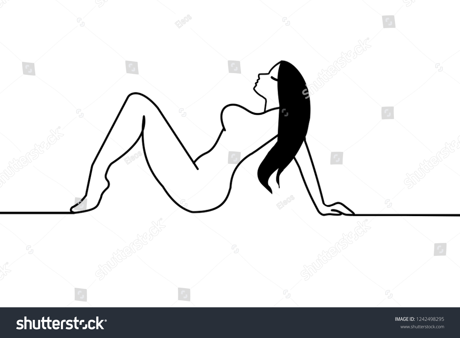 Naked Woman Sittingcontinius Line Drawing Isolated Stock Vector Royalty Free