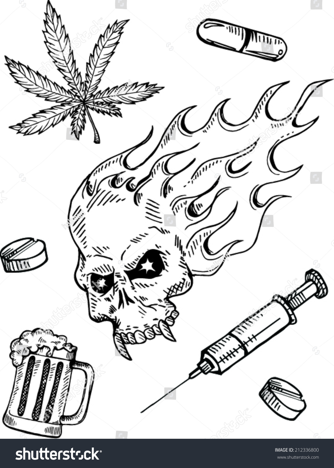 Narcotic Drugs Doodle Style Vector Illustration Stock Vector 212336800 ...