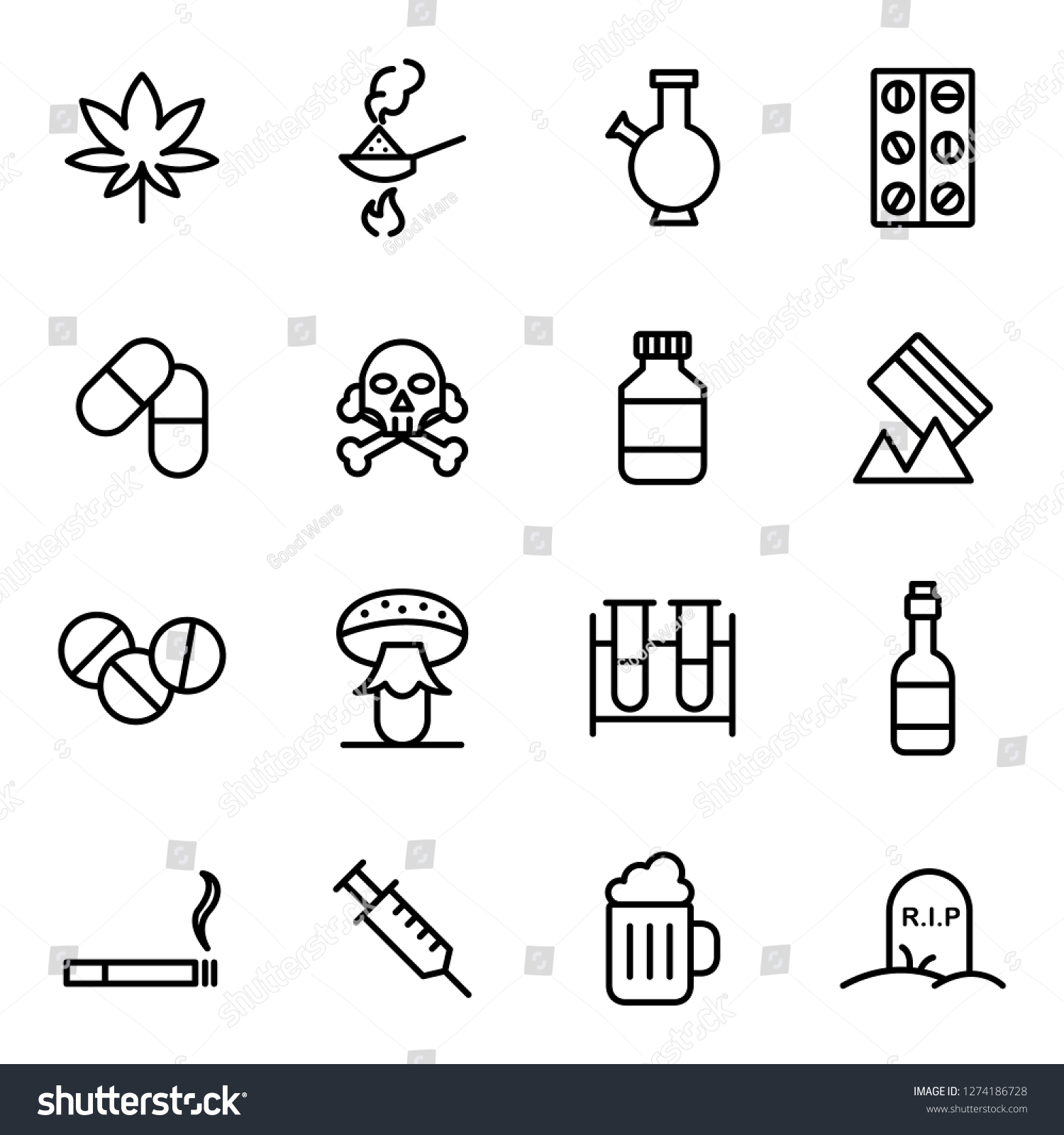 Narcotics Drugs Icons Pack Isolated Narcotics: vector de stock (libre ...