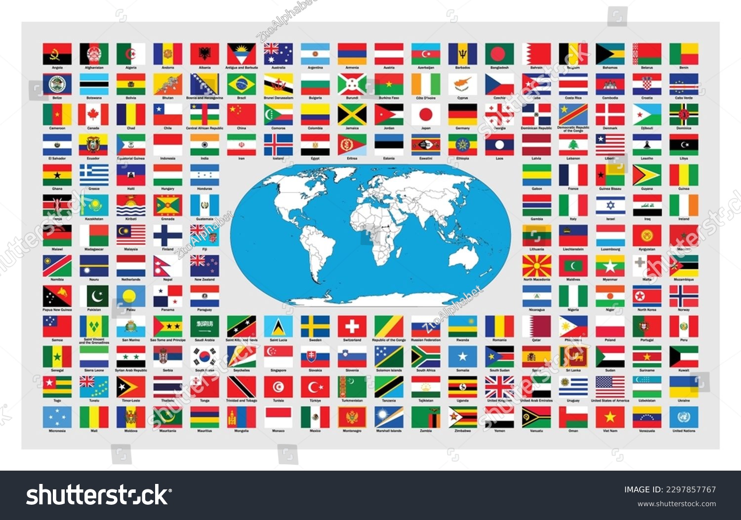 SVG of Nation Flag of Different Countries with world map vector, Collection set SVG of sovereign state flags of the Worlds with their name clipart svg