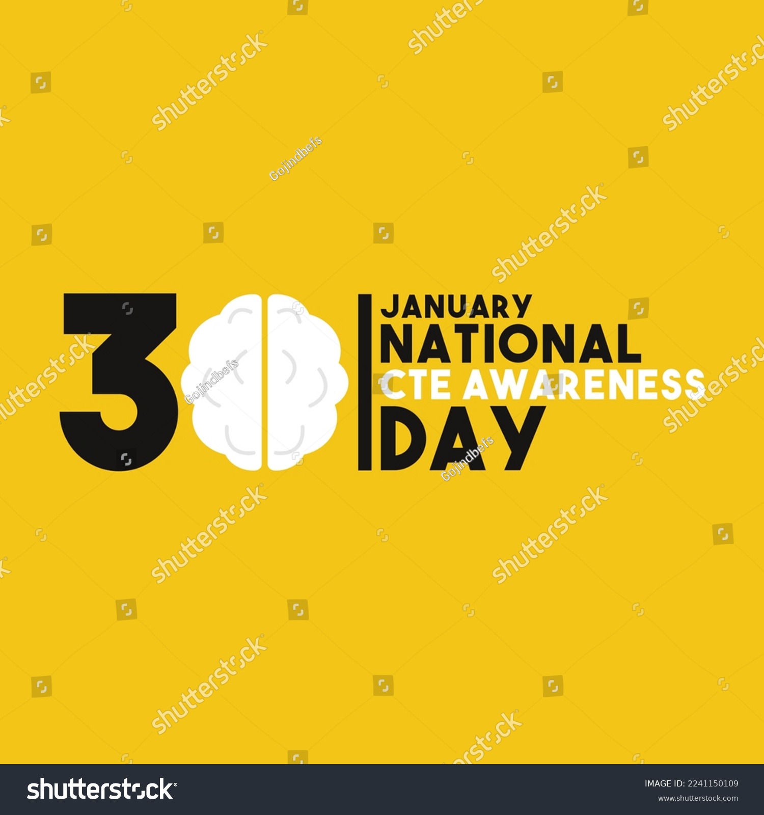 SVG of National CTE Awareness Day. January 30. Yellow background. Black, white, yellow. Brain icon. Poster, banner, card, background. Eps 10. svg