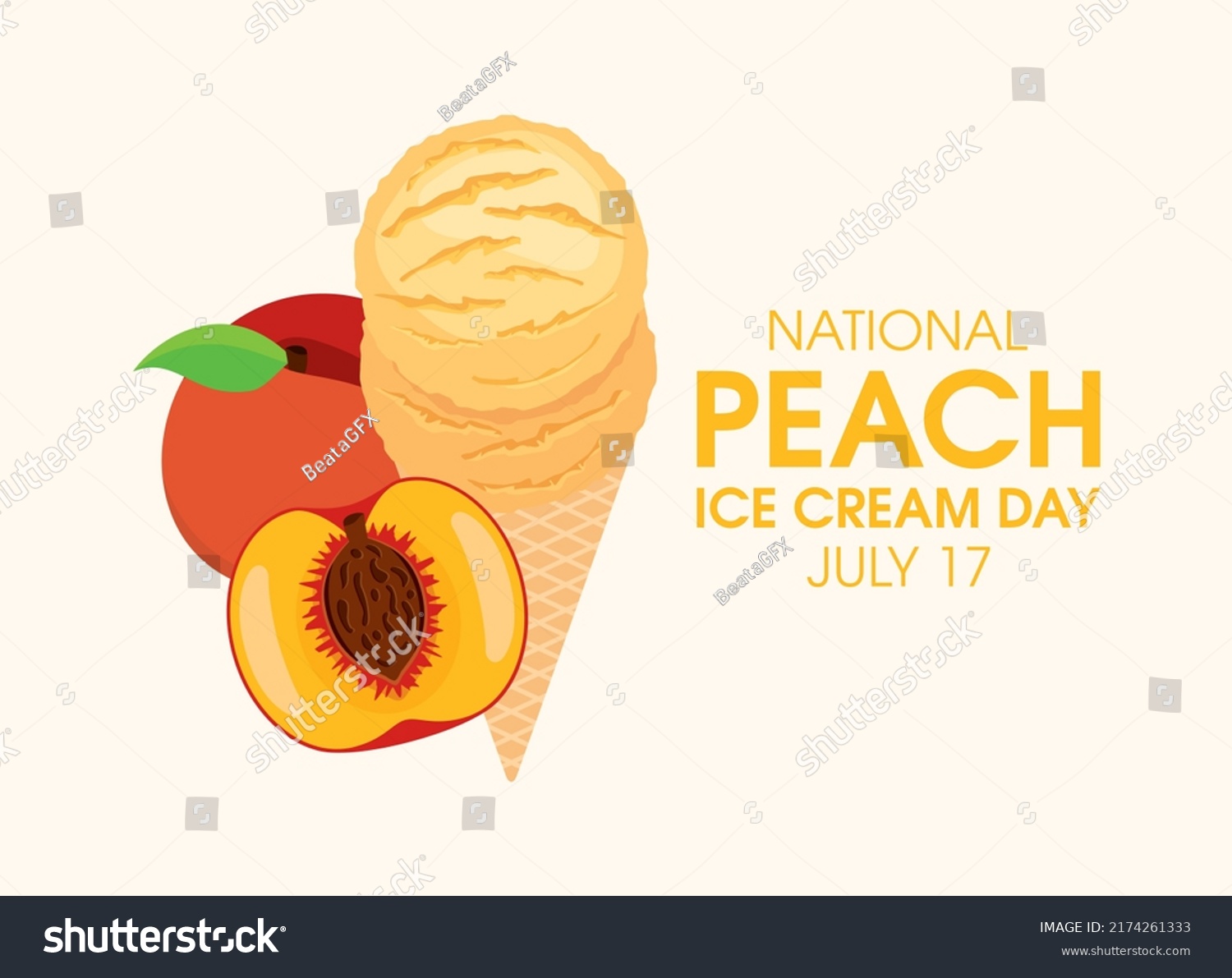 National Peach Ice Cream Day Vector Stock Vector (Royalty Free