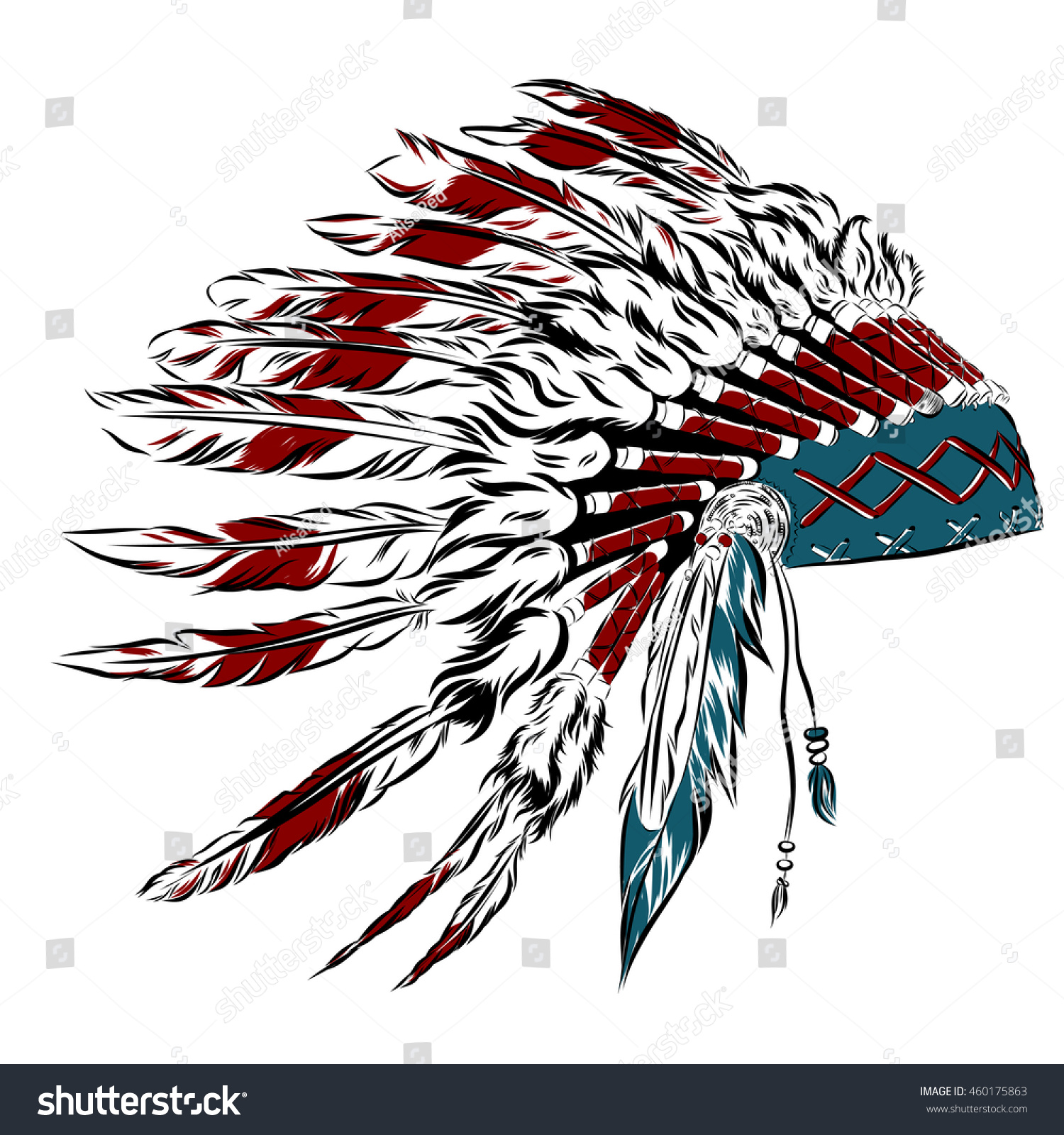 Native American Indian Headdress Feathers Sketch Stock Vector Royalty Free 460175863 3353