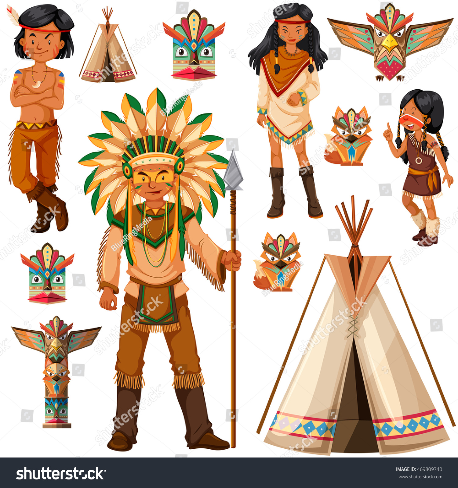 Native American Indian People Tepee Illustration Stock Vector Royalty Free 469809740 