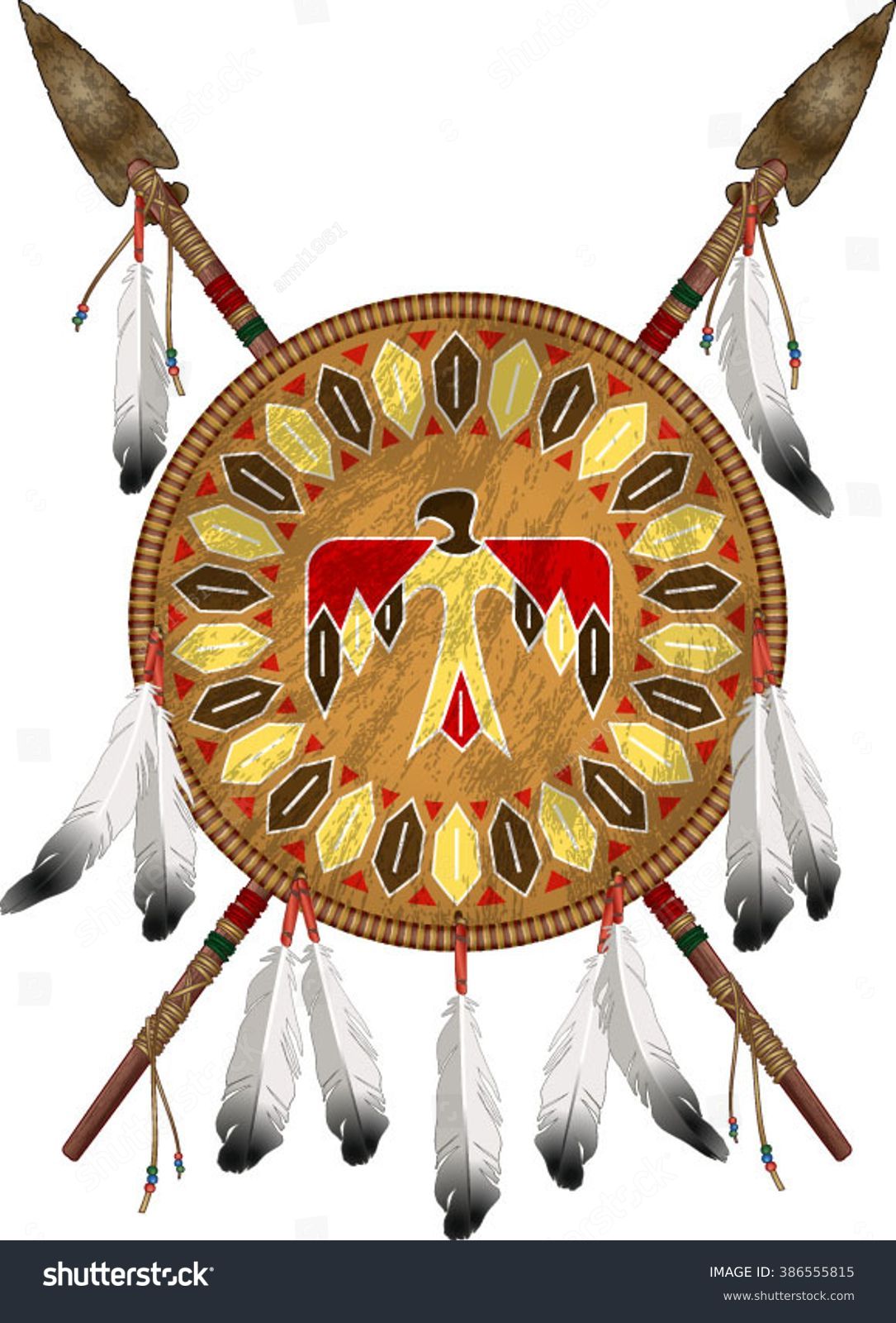 Native American Indian Shield Spears Stock Vector 386555815 - Shutterstock