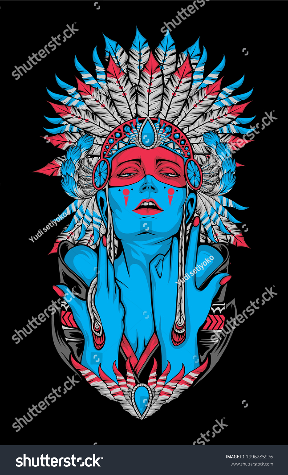 Native American Lady Blue Pink Collor Stock Vector (Royalty Free ...