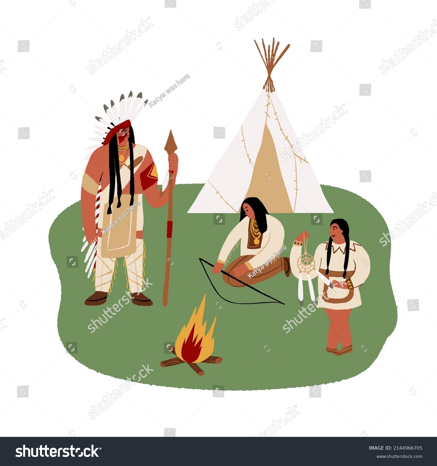 Native American Lifestyle Scene Indian Tent Stock Vector (royalty Free 