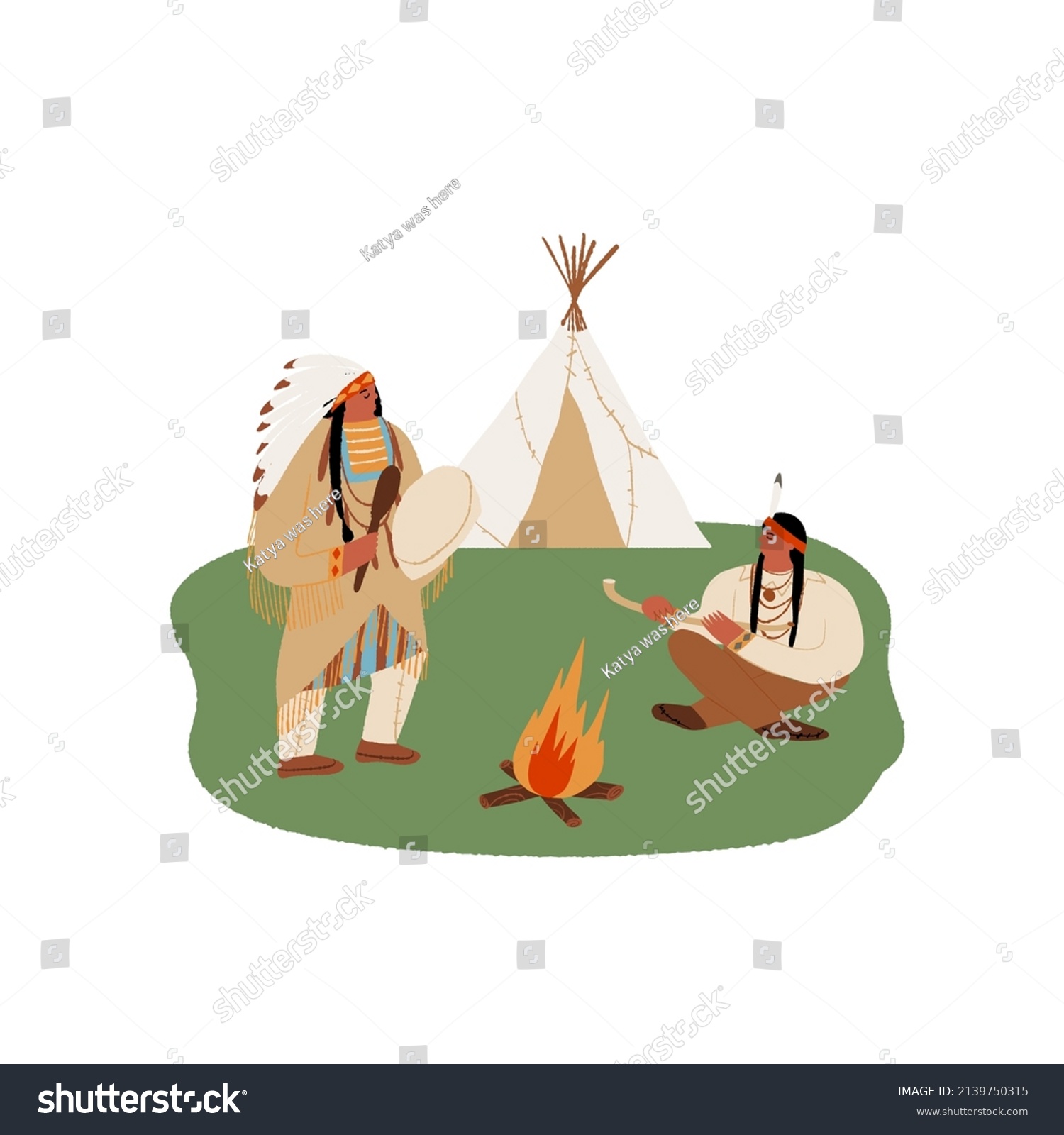 Native Americans Near Tepee Bonfire Wild Stock Vector (Royalty Free ...