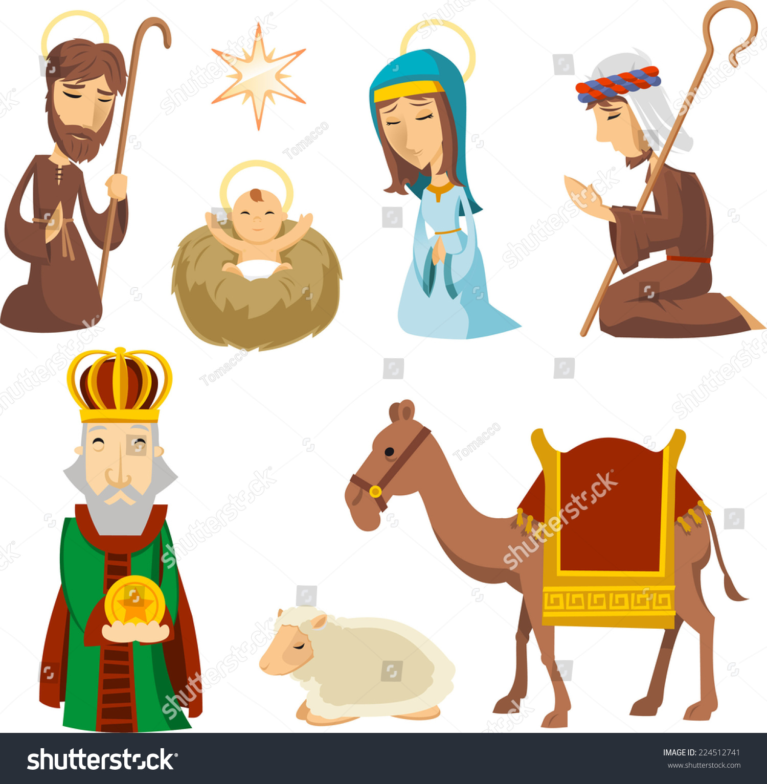 Nativity scene characters illustrations