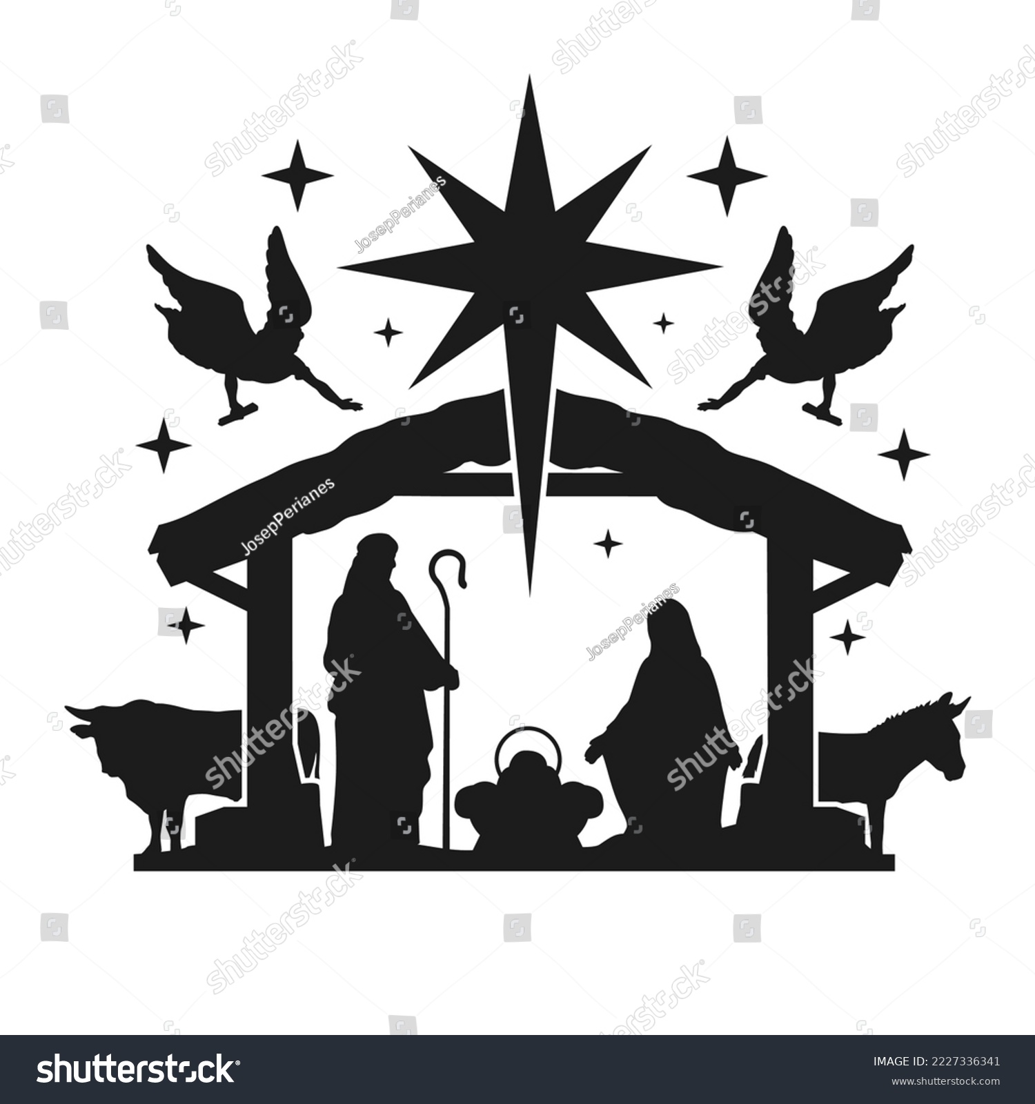SVG of Nativity Scene Silhouette. Holidays Christmas Religion. Holly Night Characters. Cut File Design. Vector Clip Art. svg