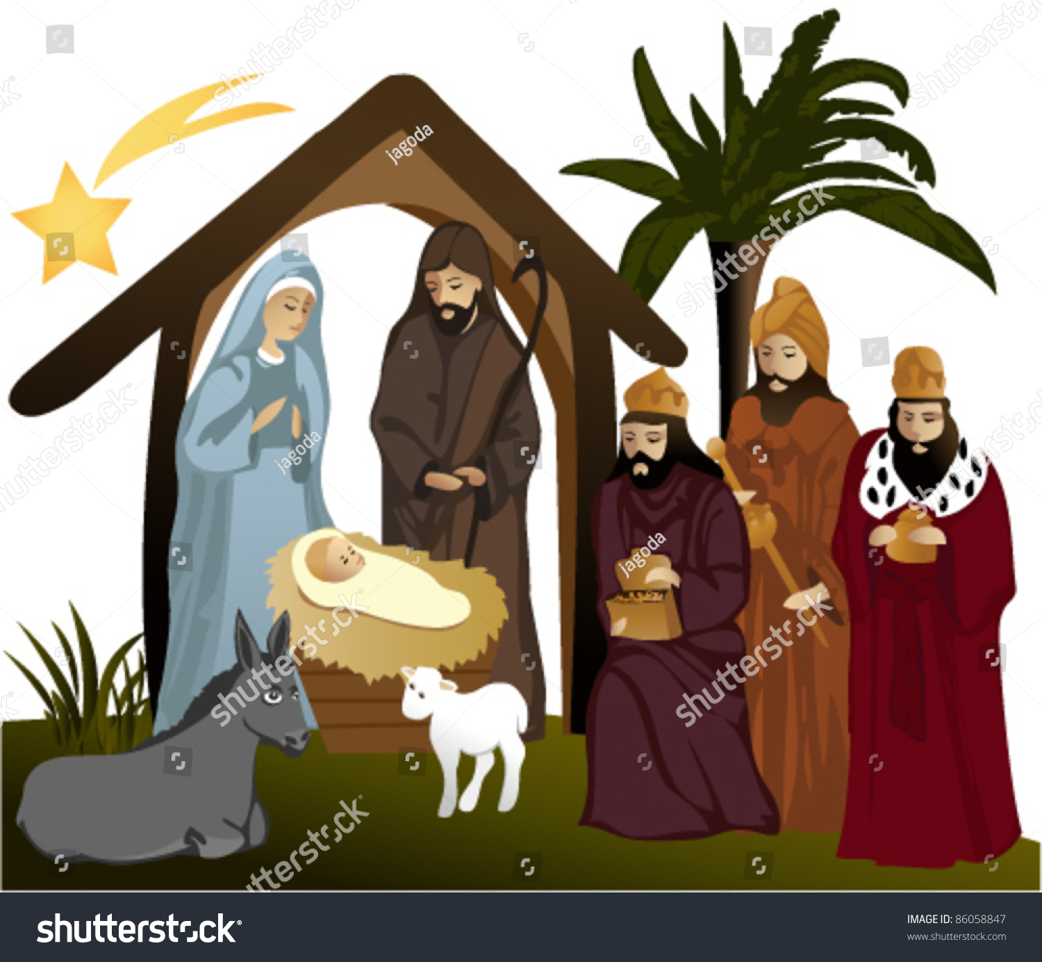 Nativity Scene With Holy Family Stock Vector Illustration 86058847 ...