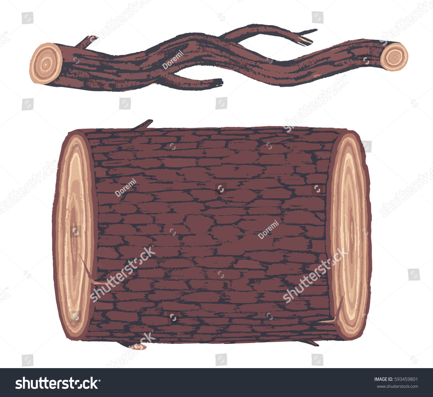 brown log and branch on white background clip art preview