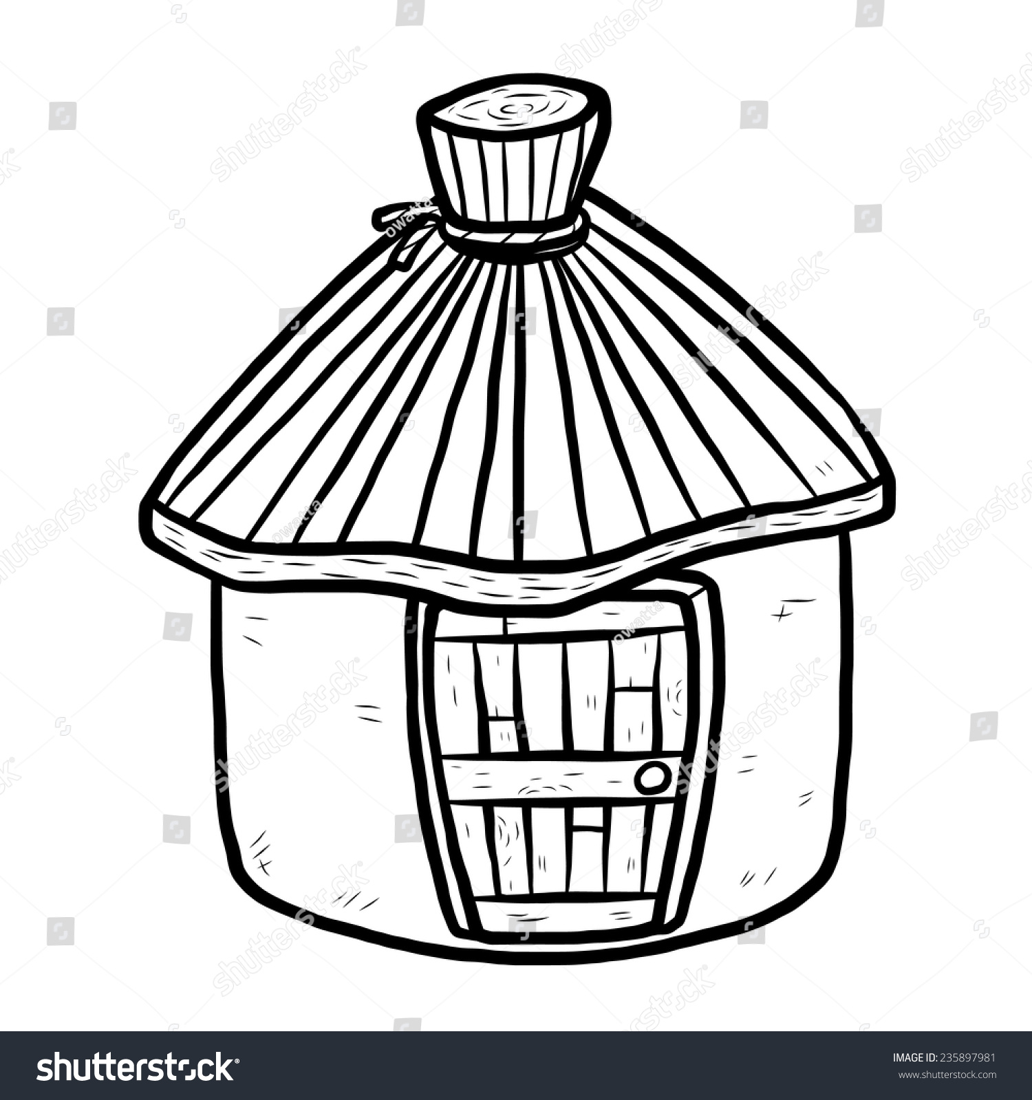 Natural Hut Cartoon Vector Illustration Black: vector de stock (libre