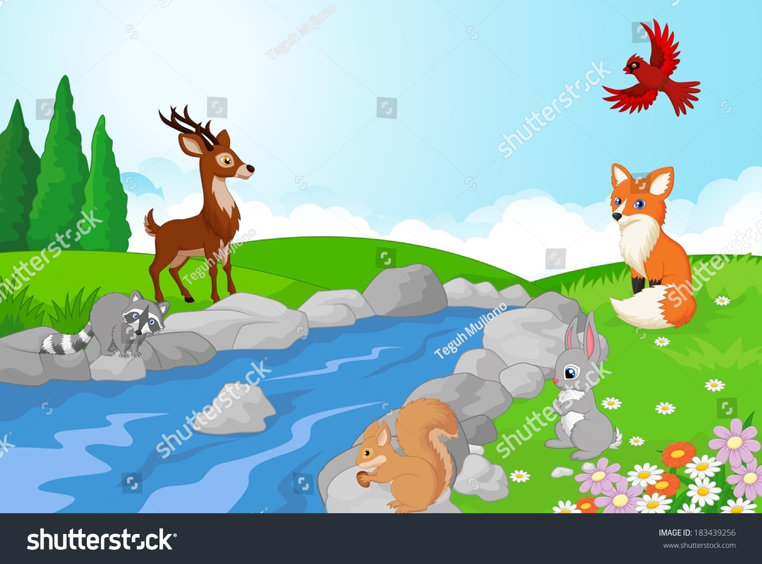 Nature Landscape Background Wild Animals Stock Vector (Royalty Free