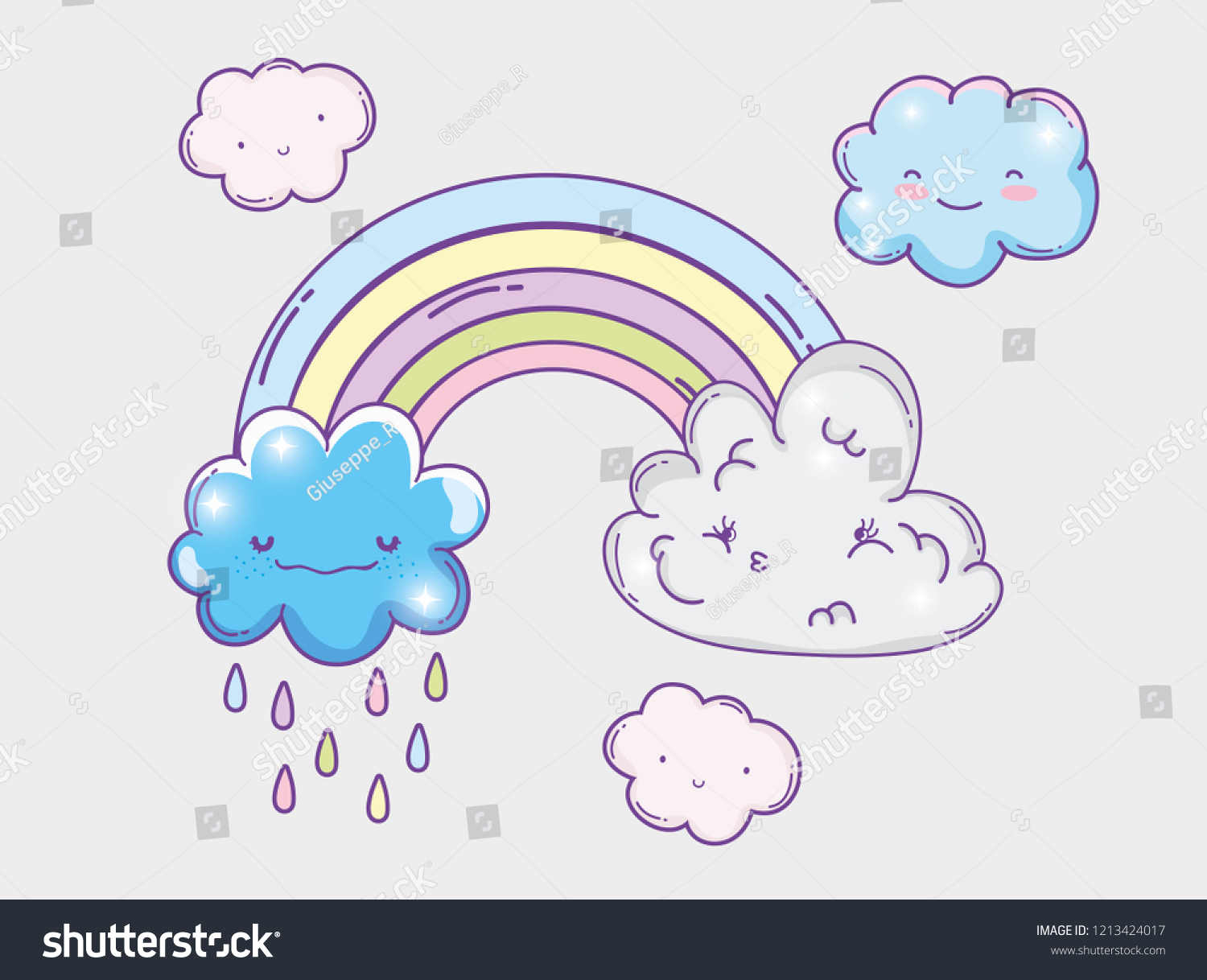 Nature Rainbow Kawaii Fluffy Clouds Stock Vector (Royalty Free ...