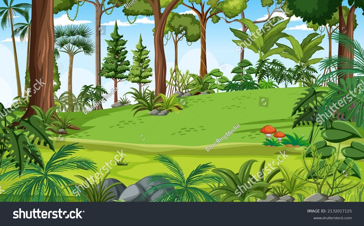 Nature Scene Forest Trees Illustration Stock Vector (Royalty Free ...