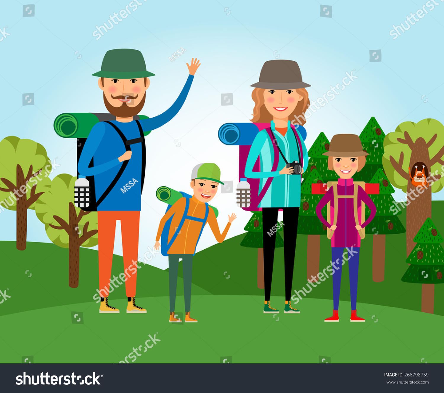 Nature Tourism Family Forest Illustration Lifestyle Stock Vector ...