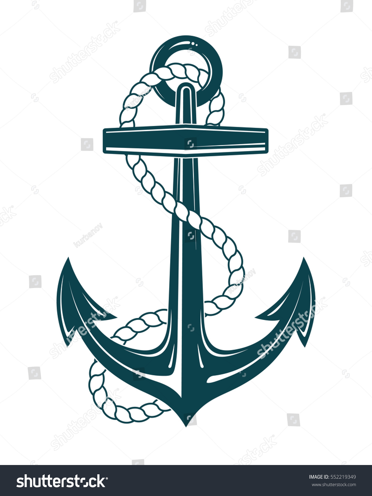 SVG of Nautical Anchor with rope. Vector illustration isolated svg