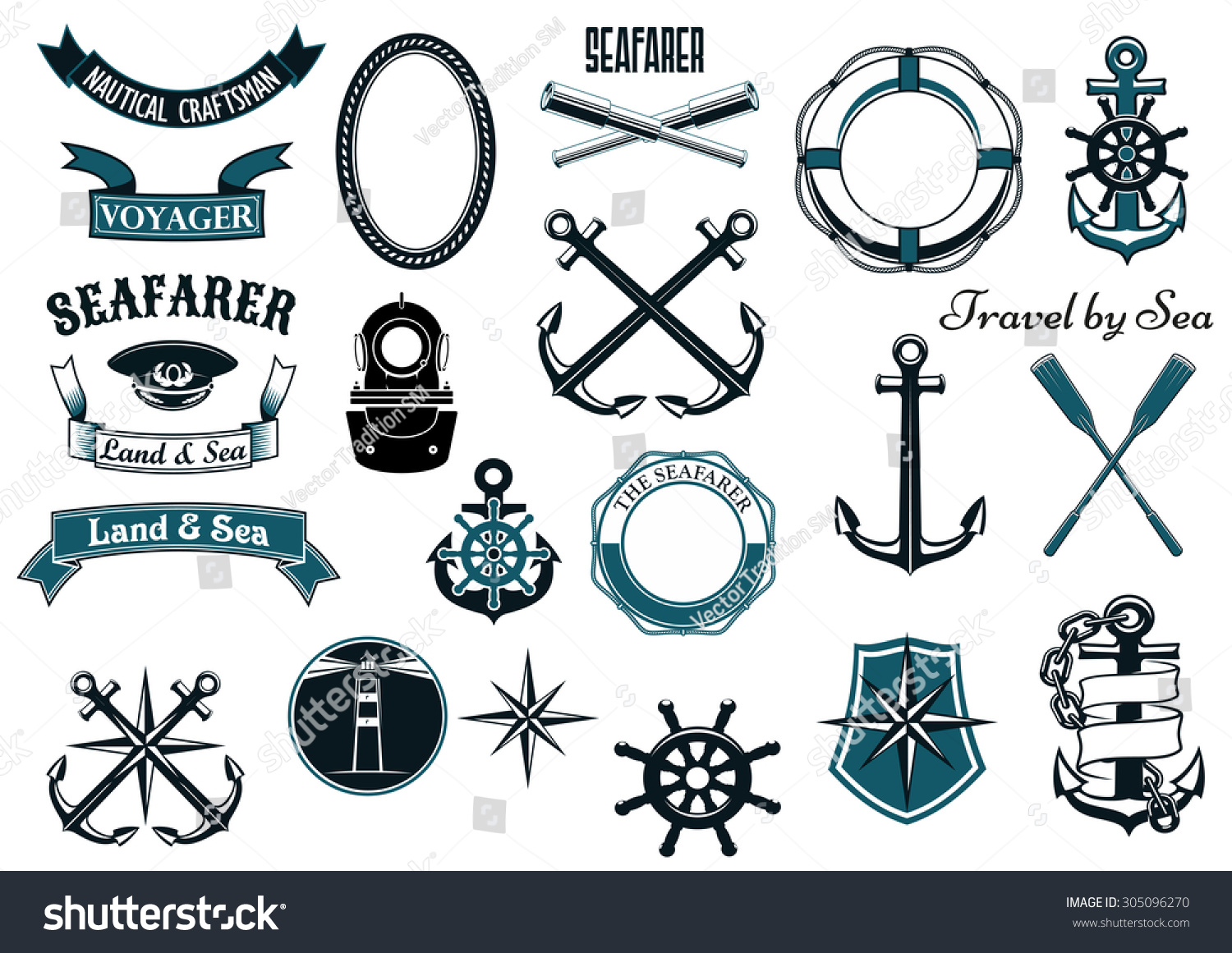 Nautical Marine Design Elements Heraldry Anchors Stock Vector 305096270 ...