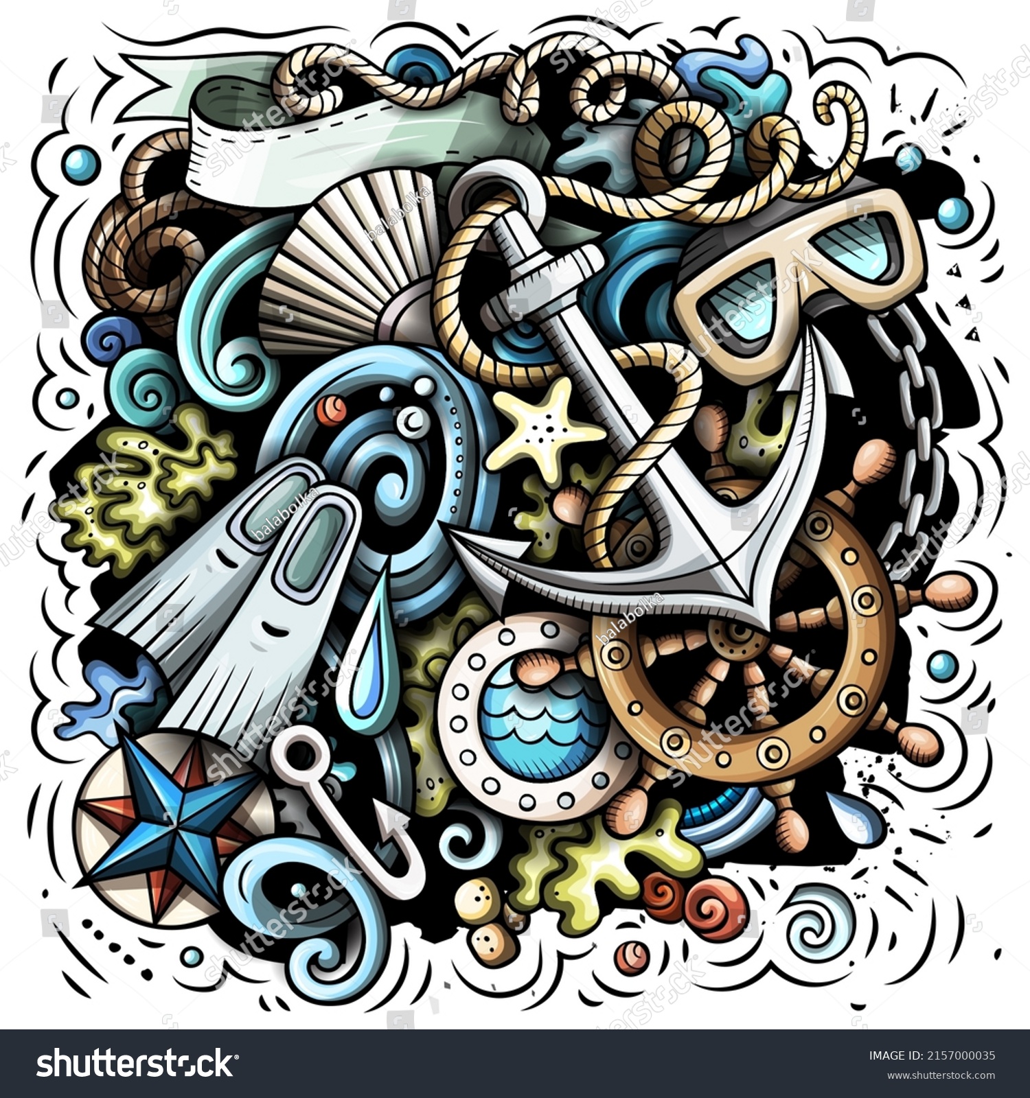 Nautical Cartoon Vector Illustration Colorful Detailed Stock Vector ...