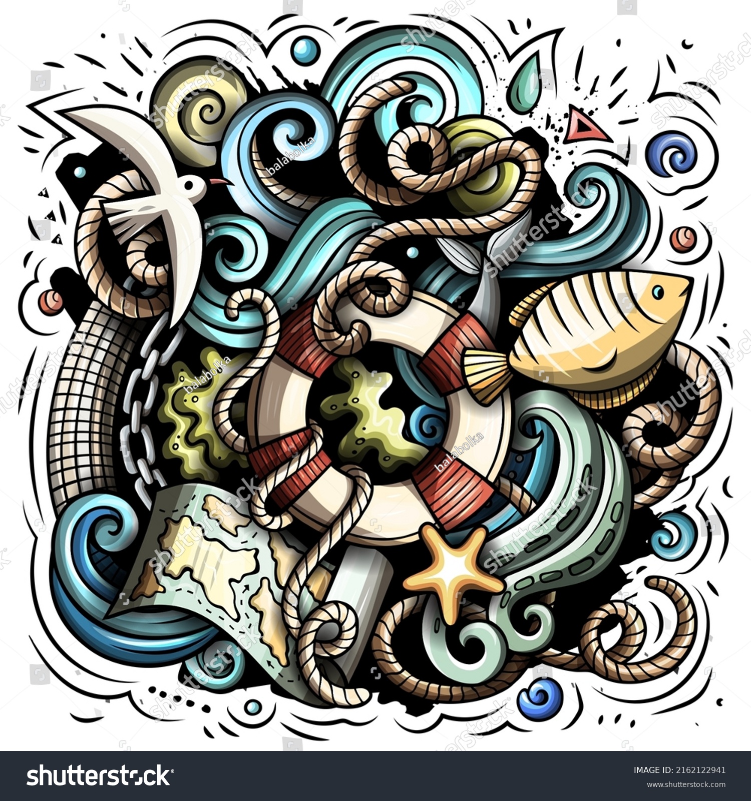 Nautical Cartoon Vector Illustration Colorful Detailed Stock Vector ...