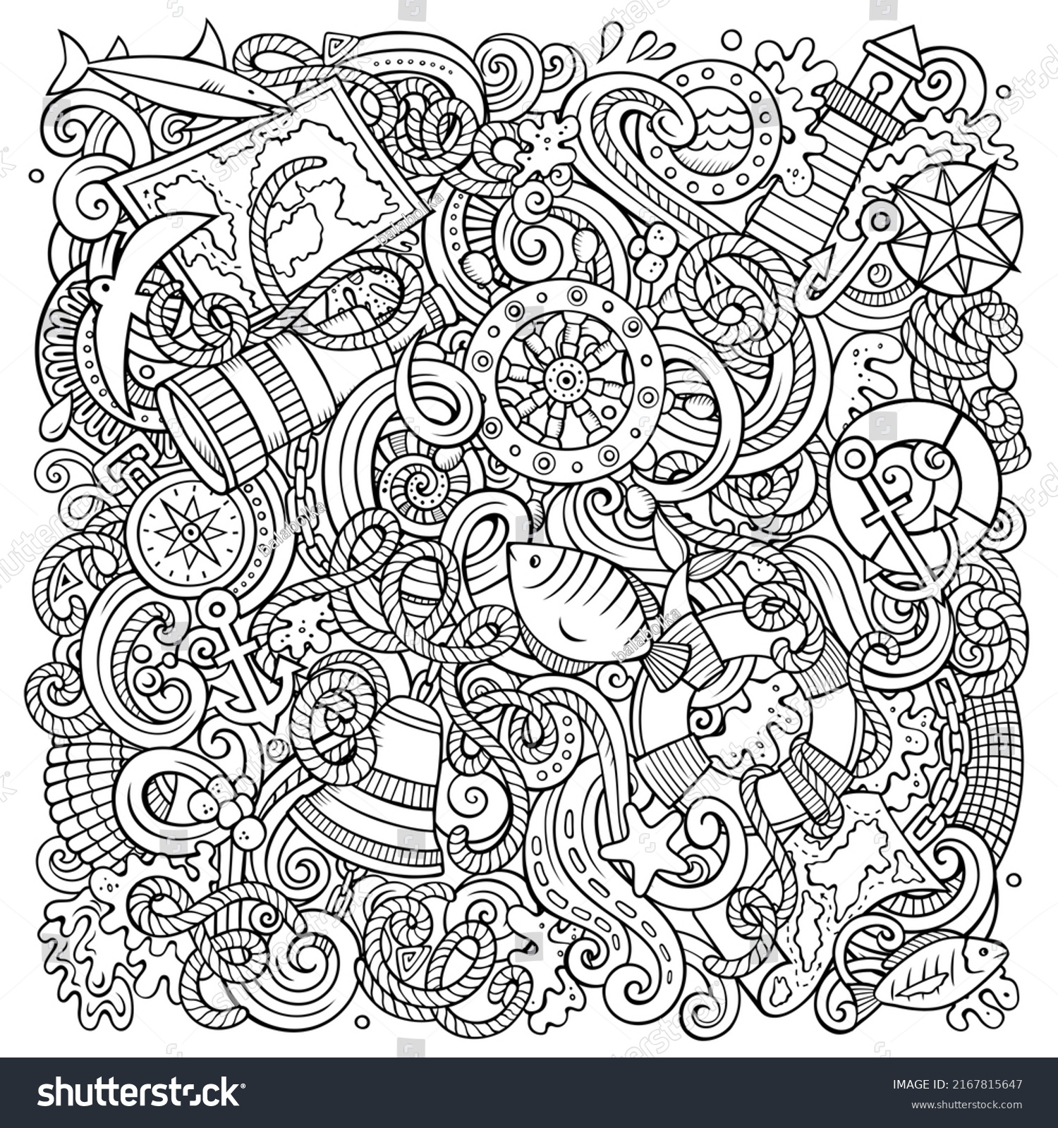 Nautical Hand Drawn Vector Doodles Illustration Stock Vector (Royalty ...