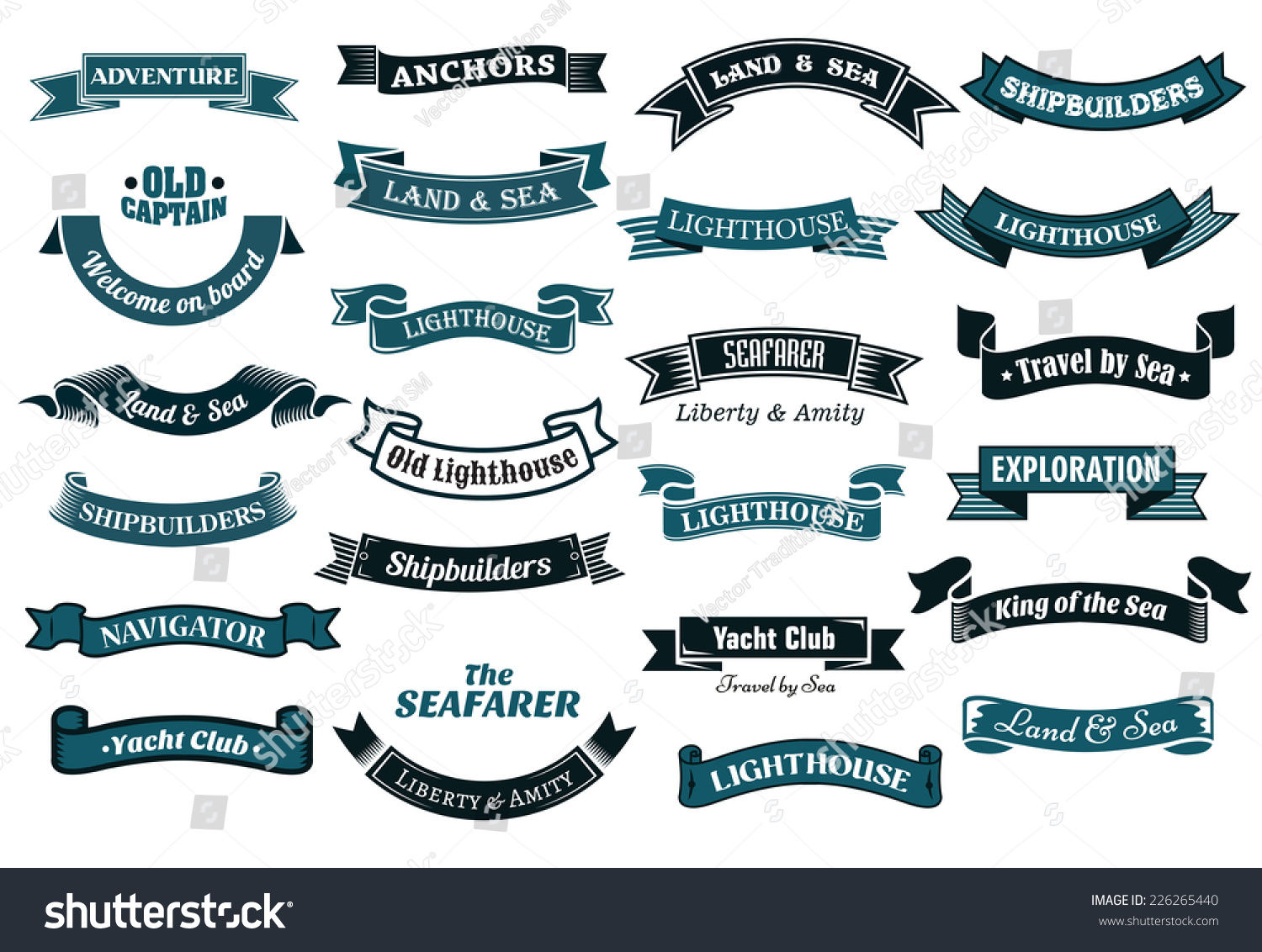 stock vector nautical marine and maritime themed ribbon banners with various text in shades of blue vector 226265440